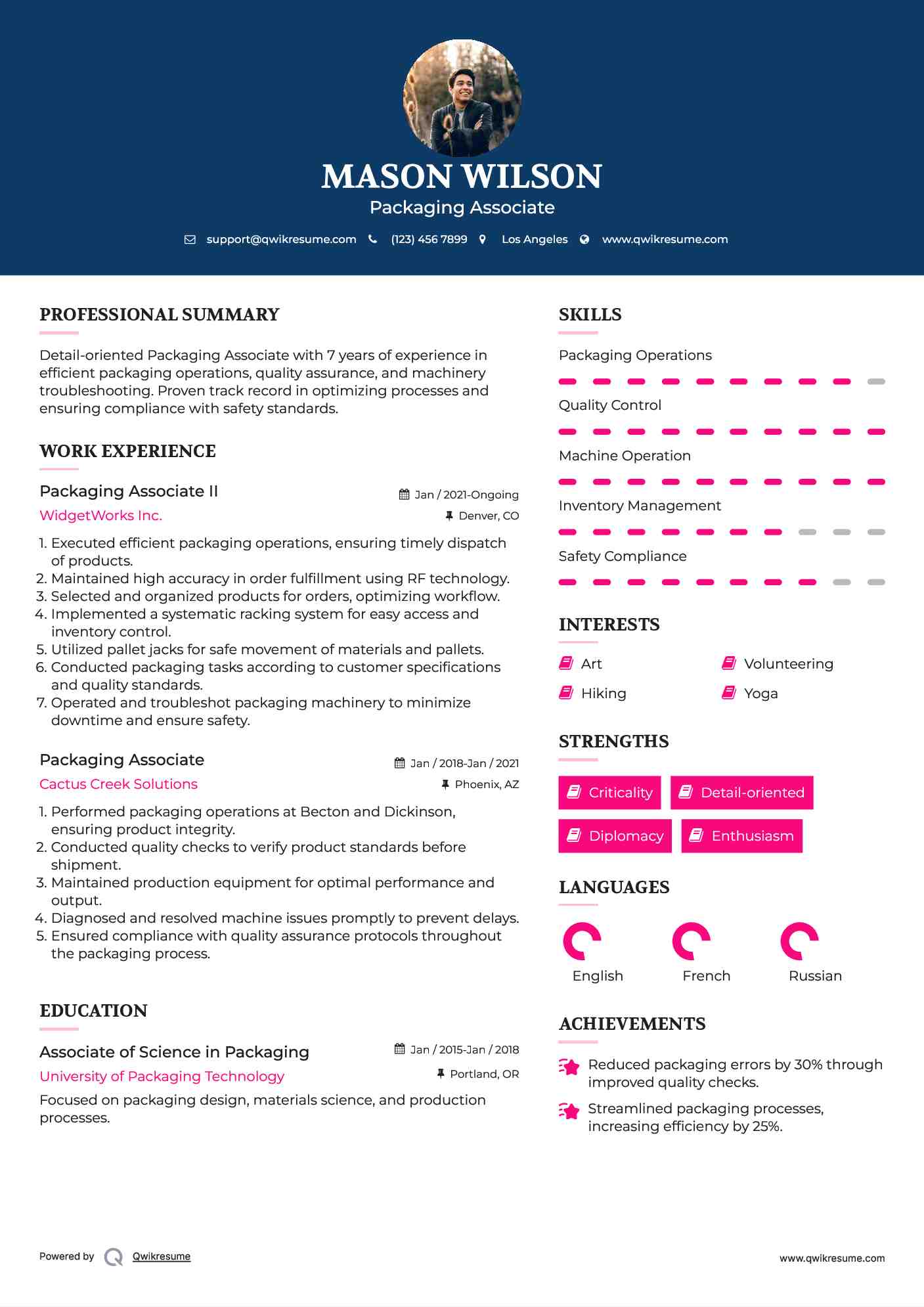 Packaging Associate Resume Samples QwikResume