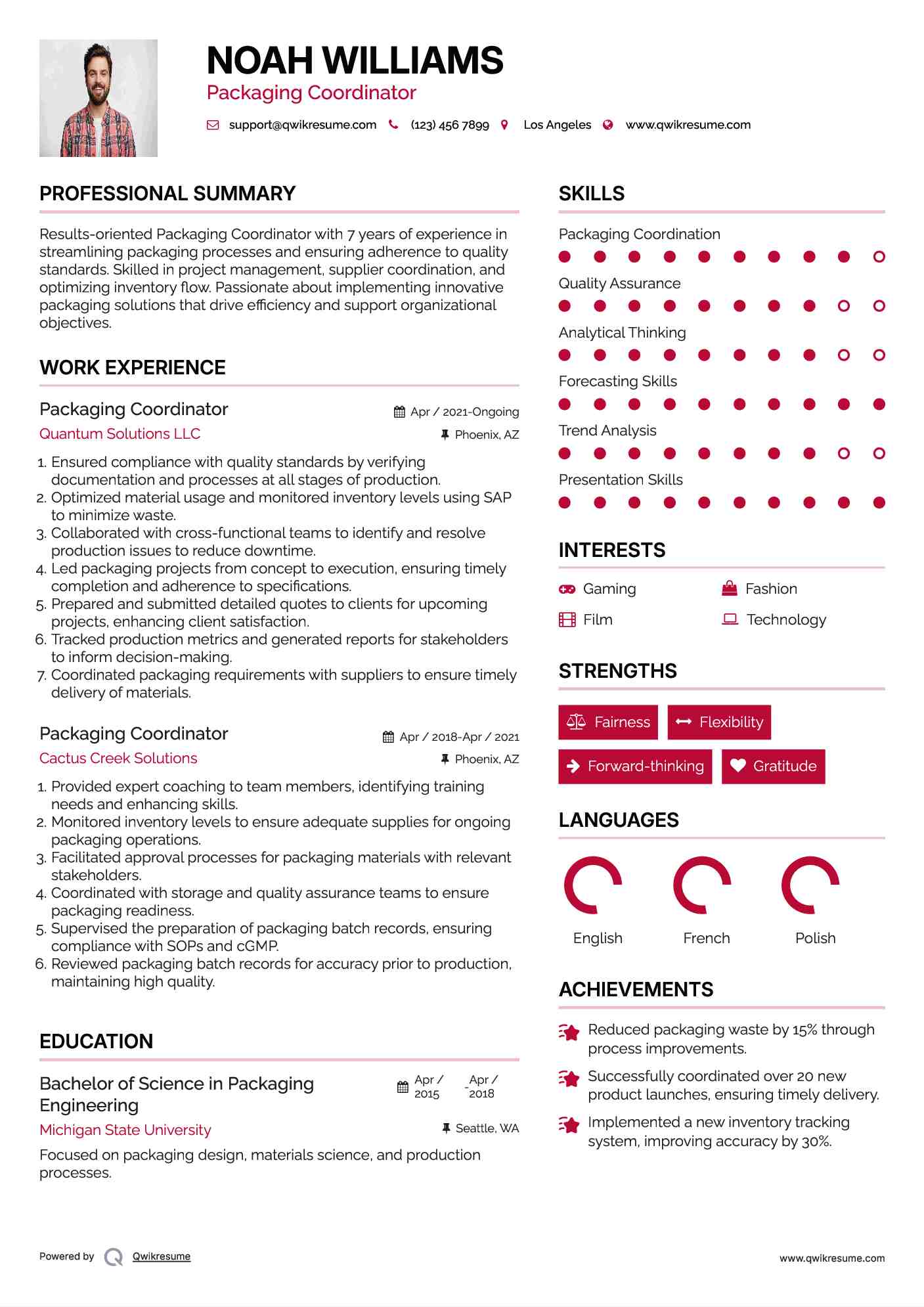 Packaging Coordinator Resume Template