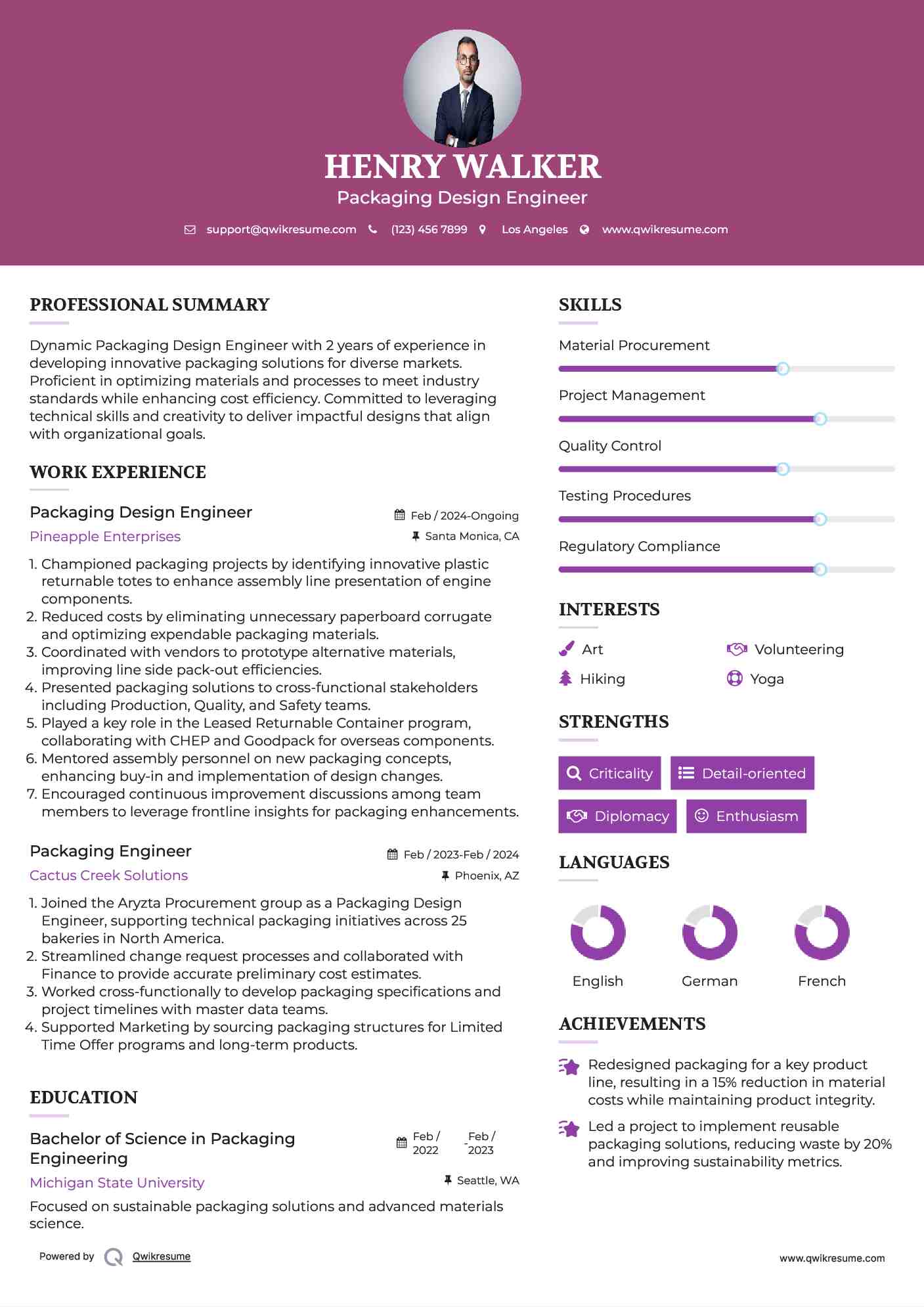 Packaging Engineer Resume Samples QwikResume