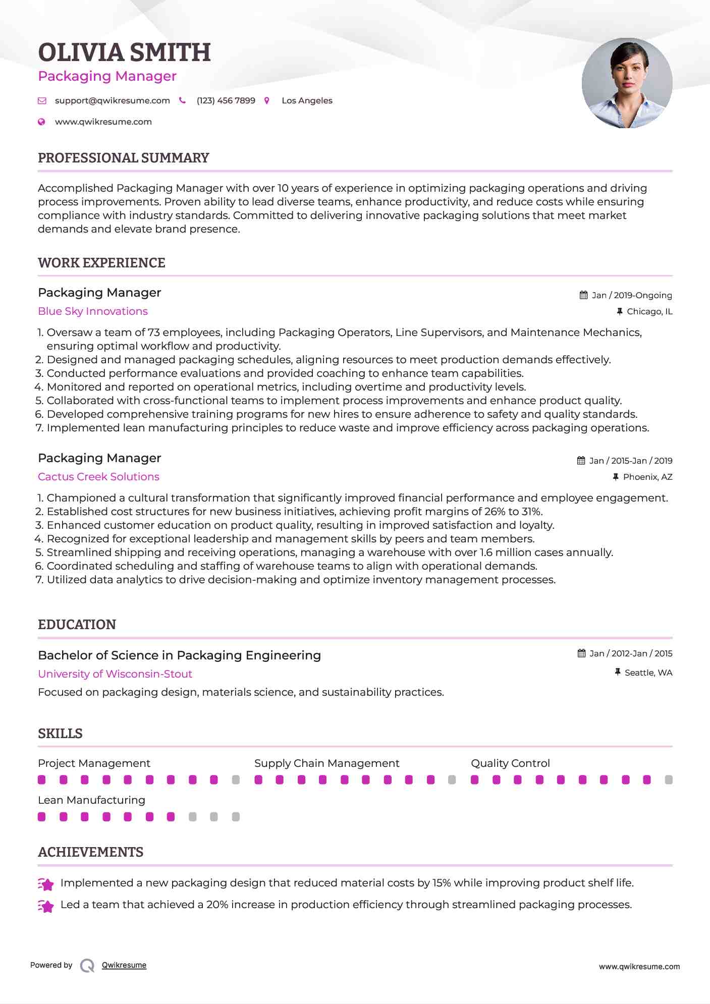 Packaging Manager Resume Format