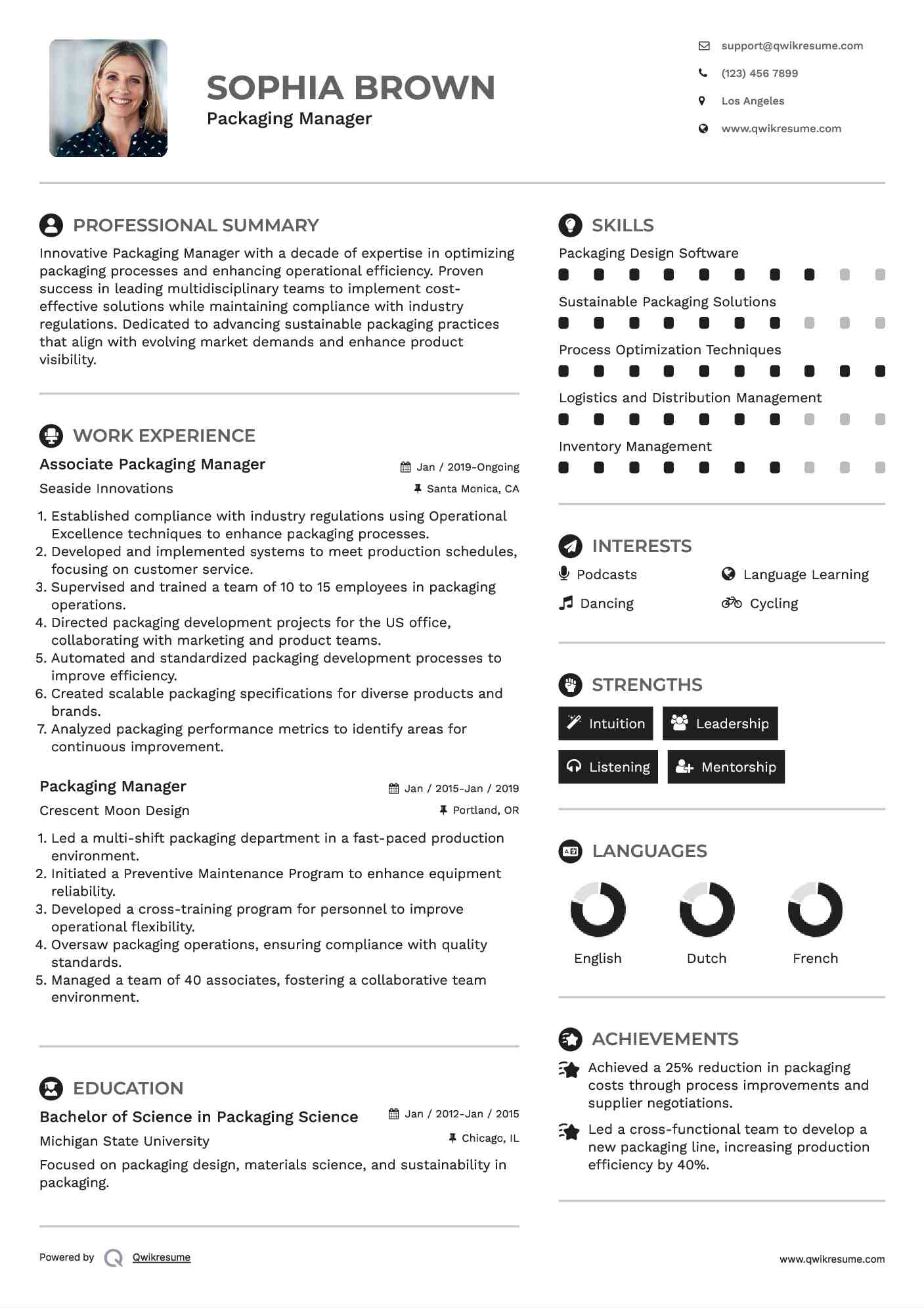 Associate Packaging Manager Resume Example