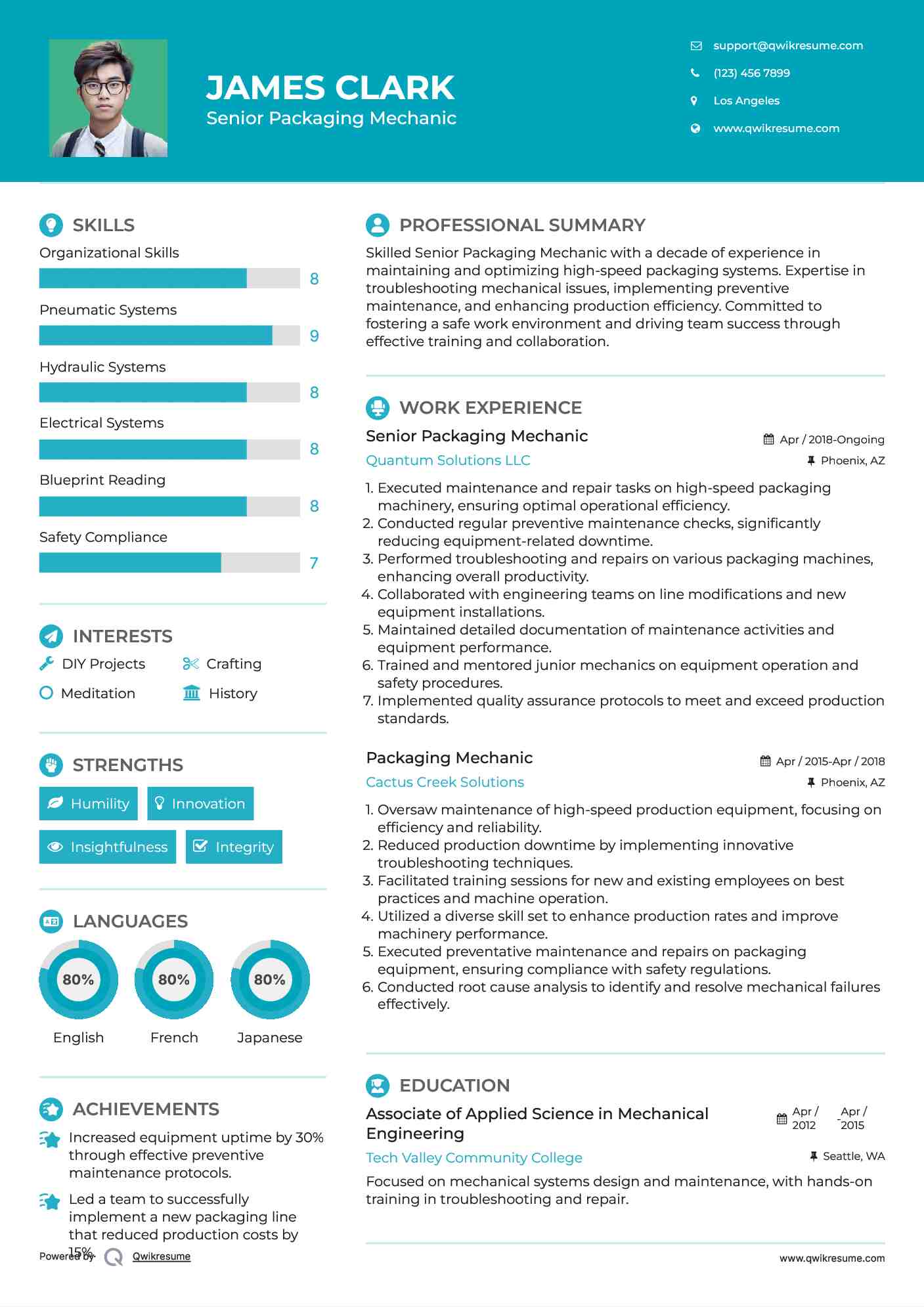 Senior Packaging Mechanic Resume Example