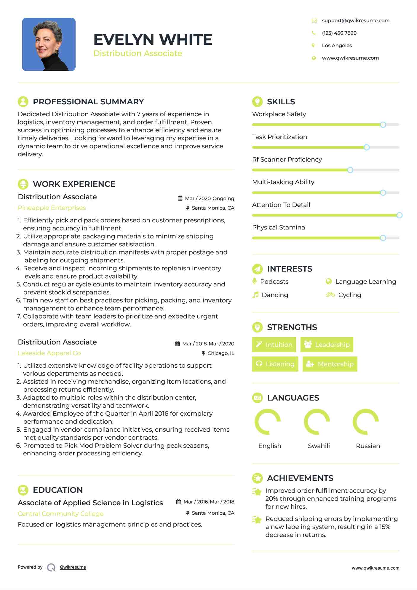 Distribution Associate Resume Model