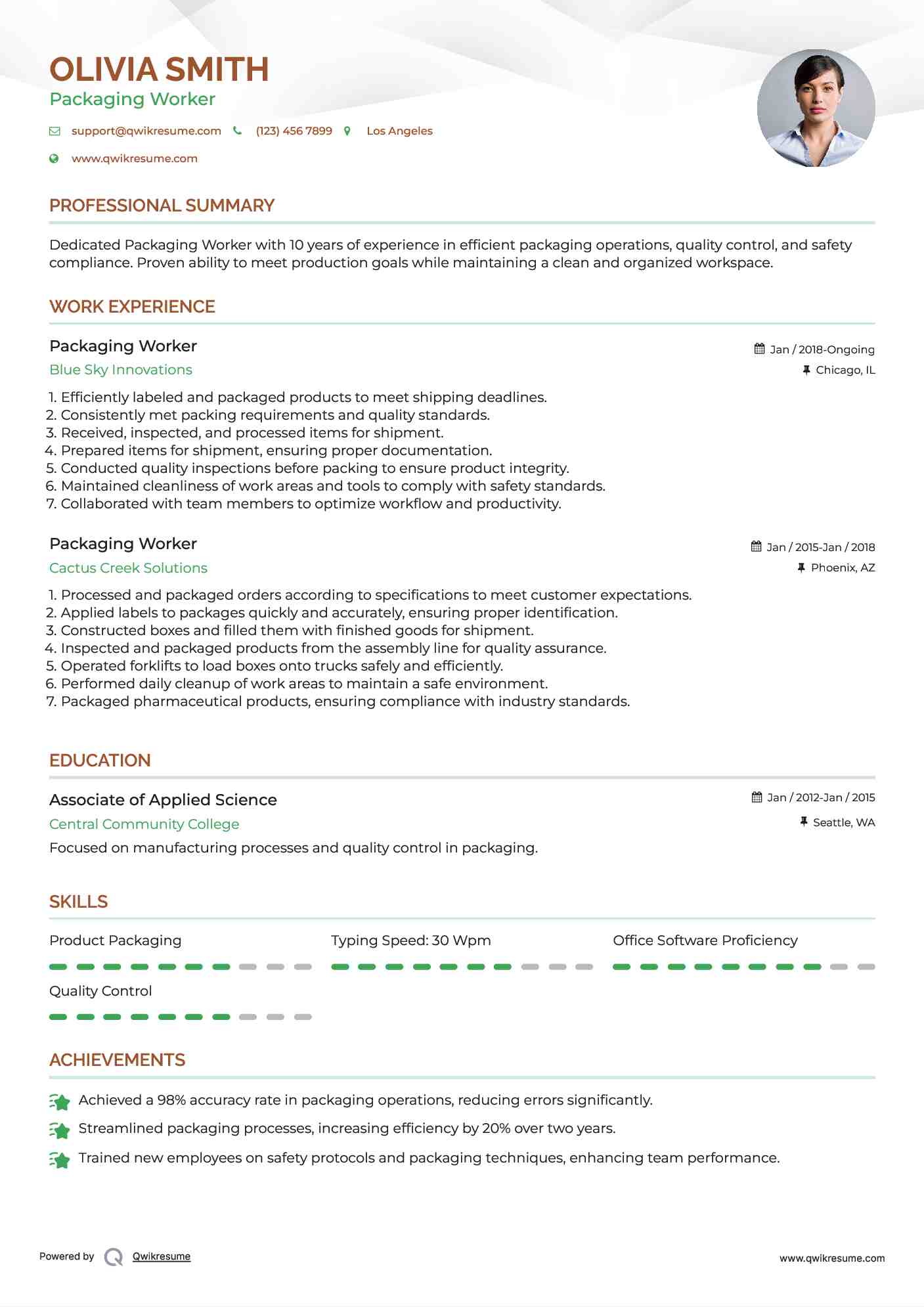 Packaging Worker Resume Format