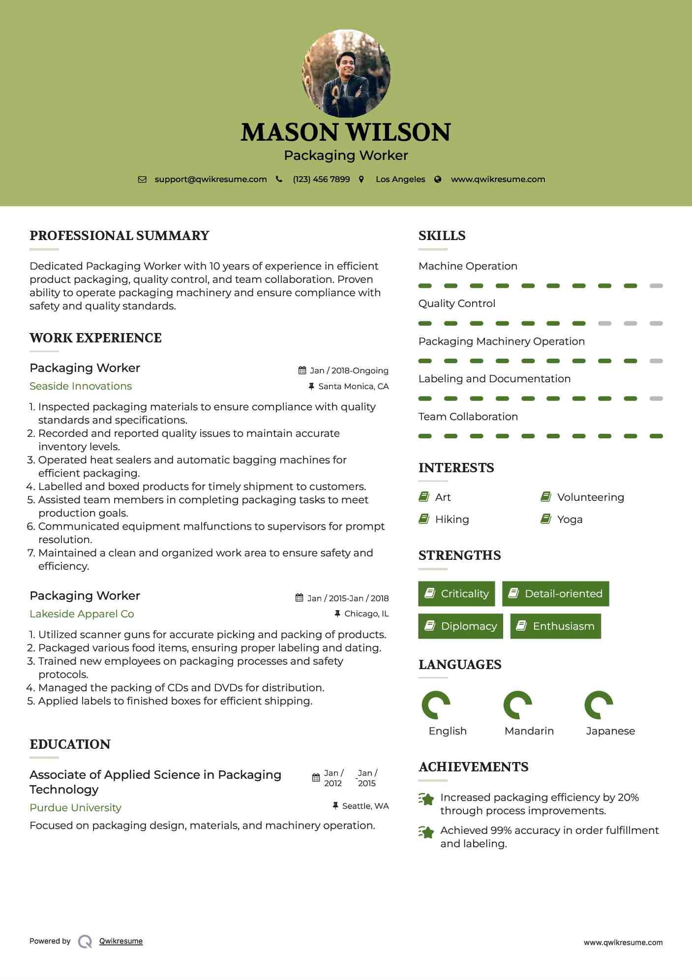 Packaging Worker Resume Format