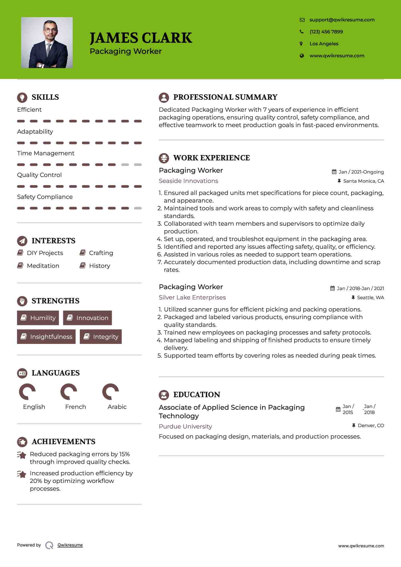 Packaging Worker Resume Example