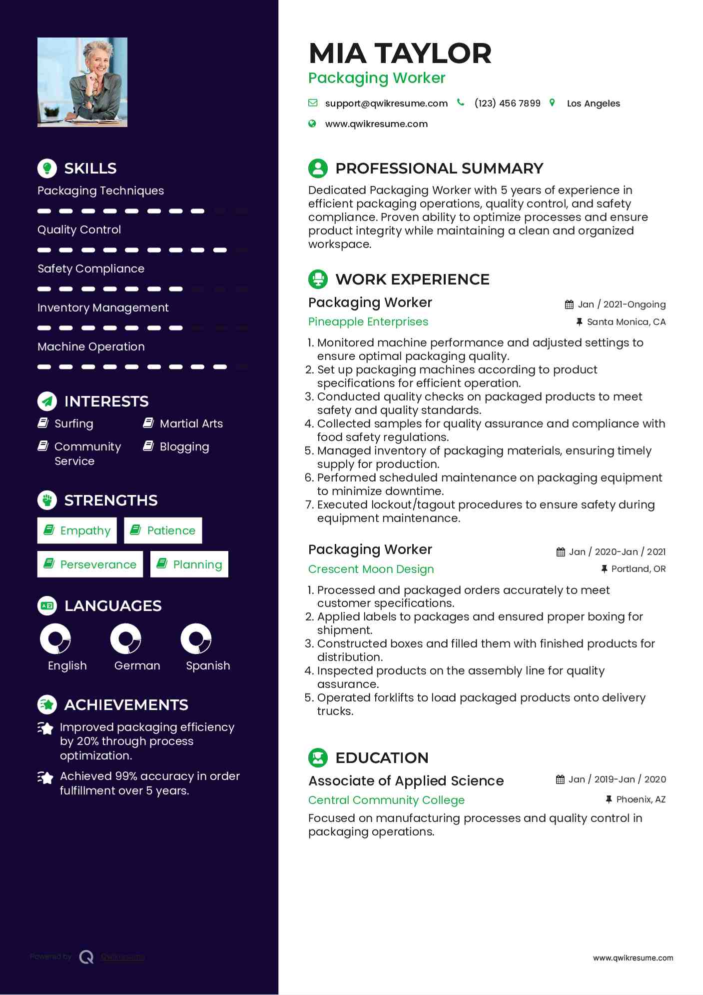 Packaging Worker Resume Template