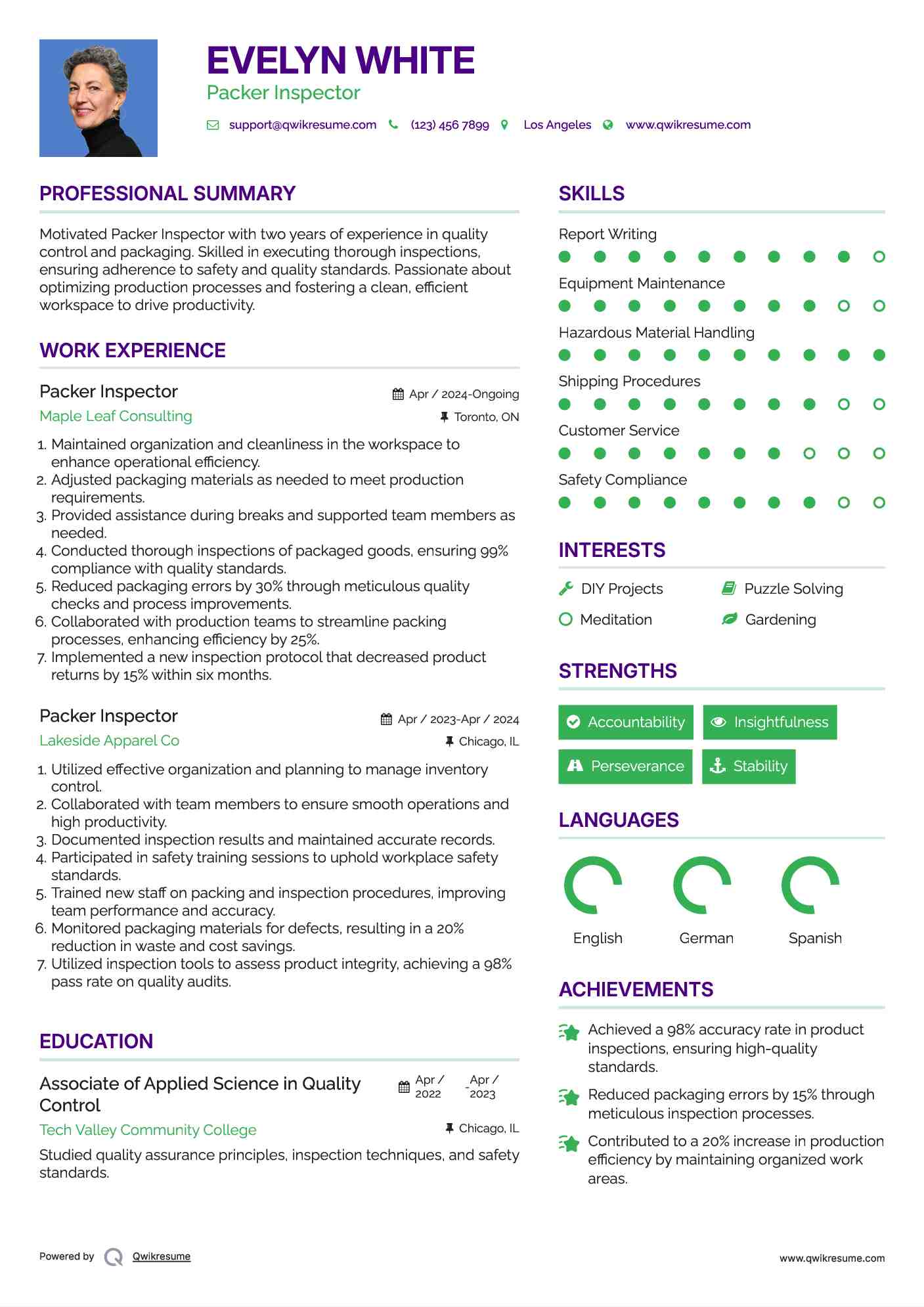 Packer Inspector Resume Template