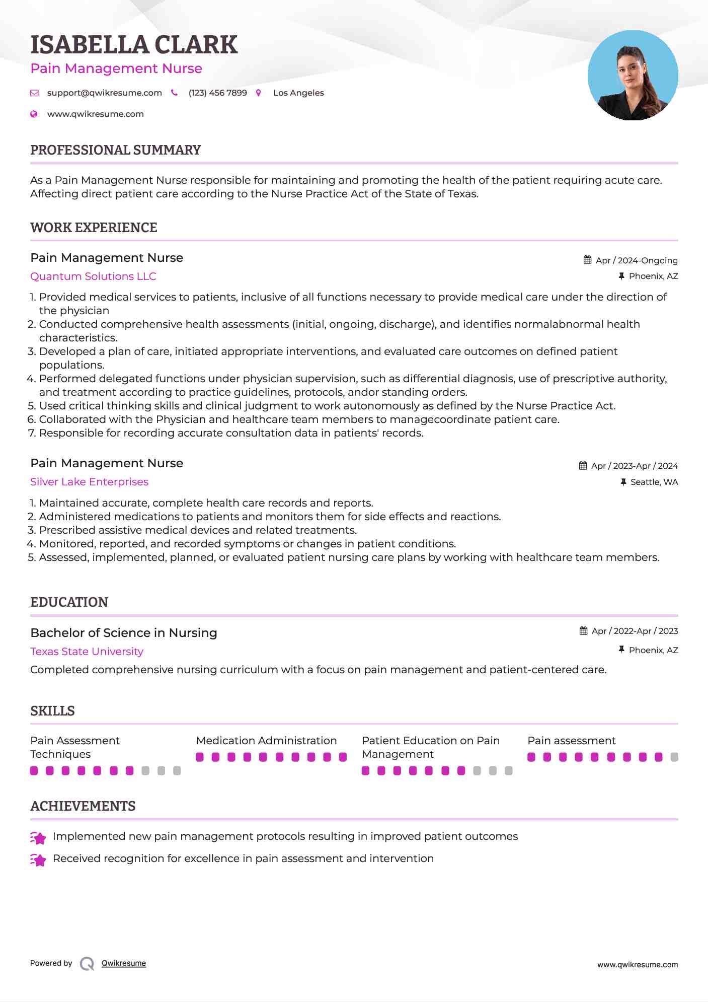 Pain Management Nurse Resume Template