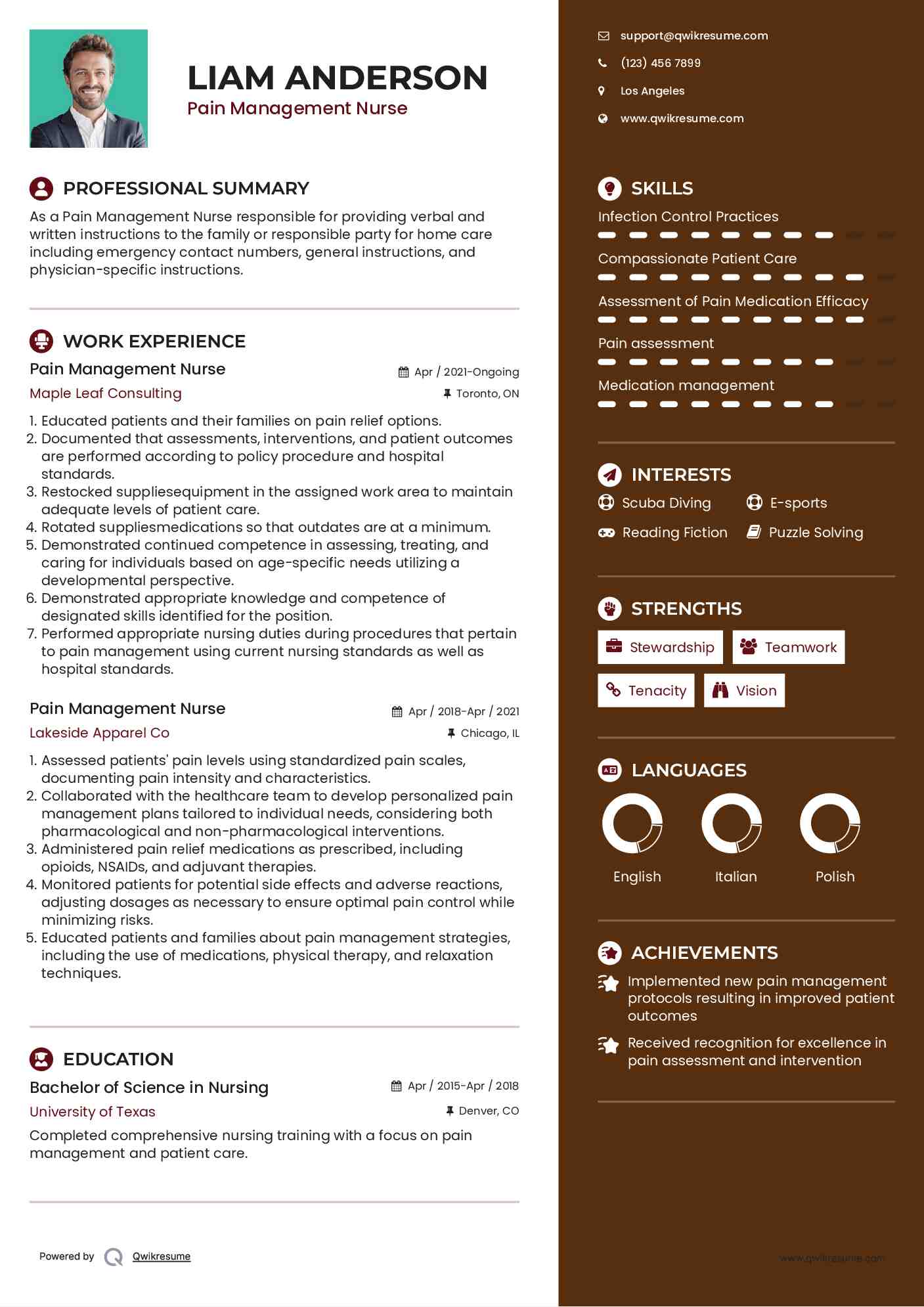 Pain Management Nurse Resume Example