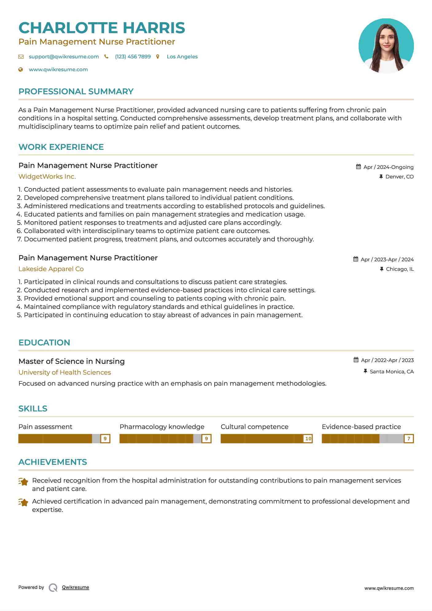 Pain Management Nurse Practitioner Resume Sample