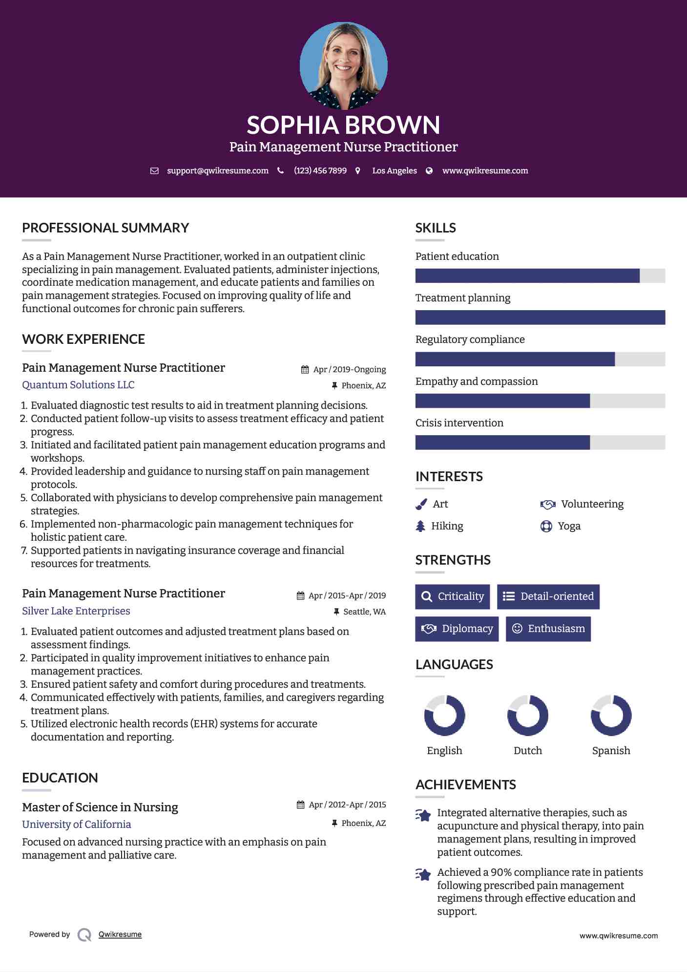 Pain Management Nurse Practitioner Resume Sample