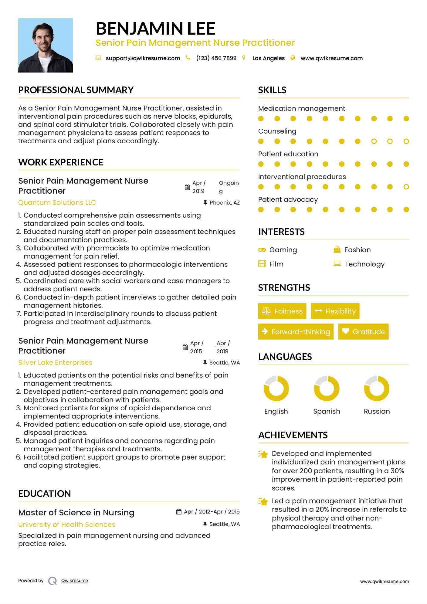 Senior Pain Management Nurse Practitioner Resume Format