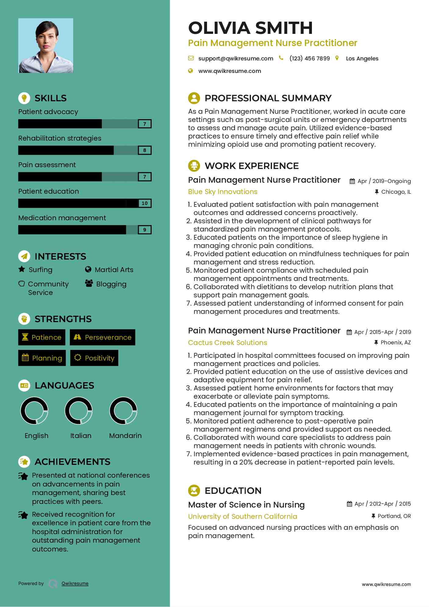 Pain Management Nurse Practitioner Resume Sample