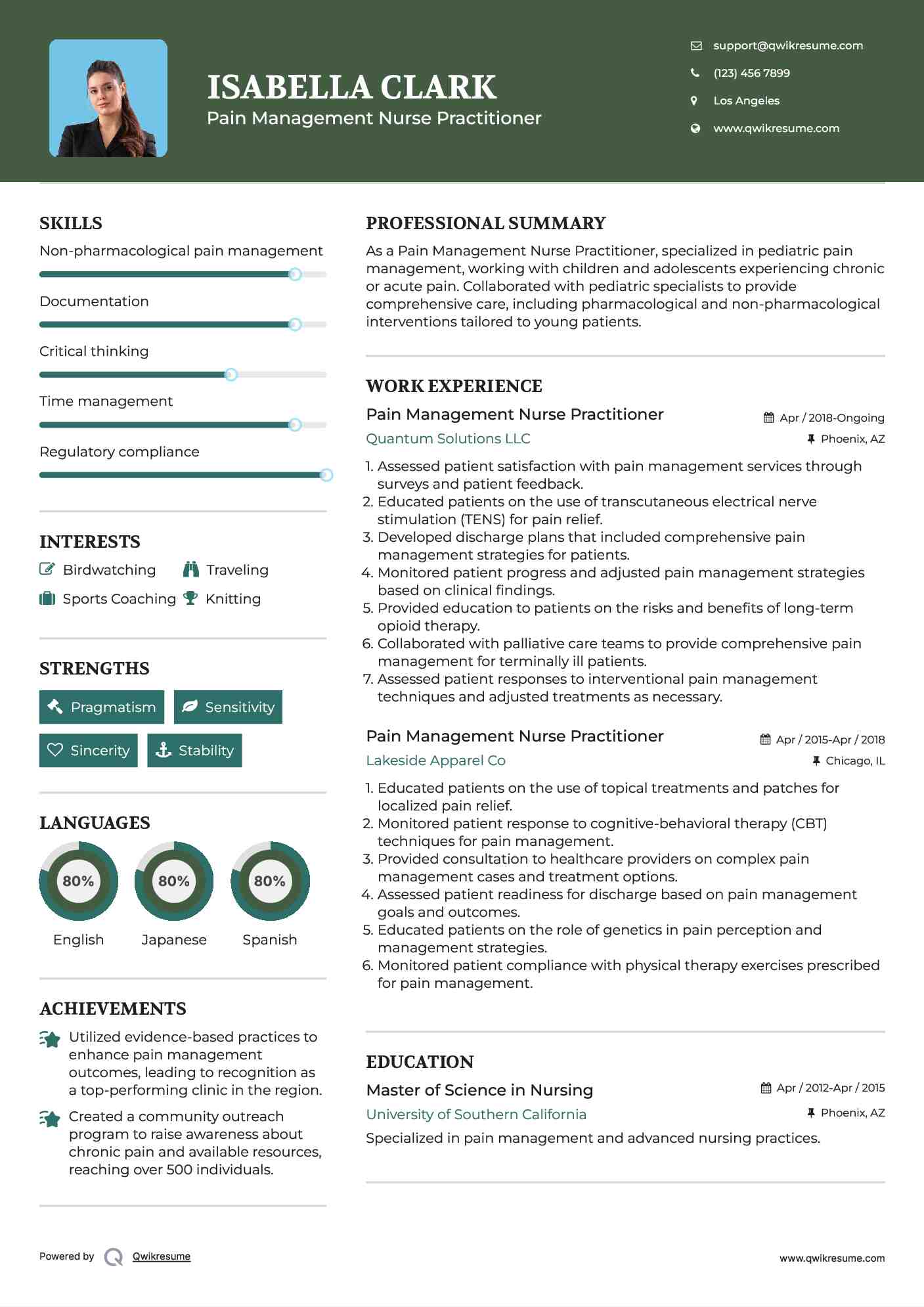 Pain Management Nurse Practitioner Resume Model