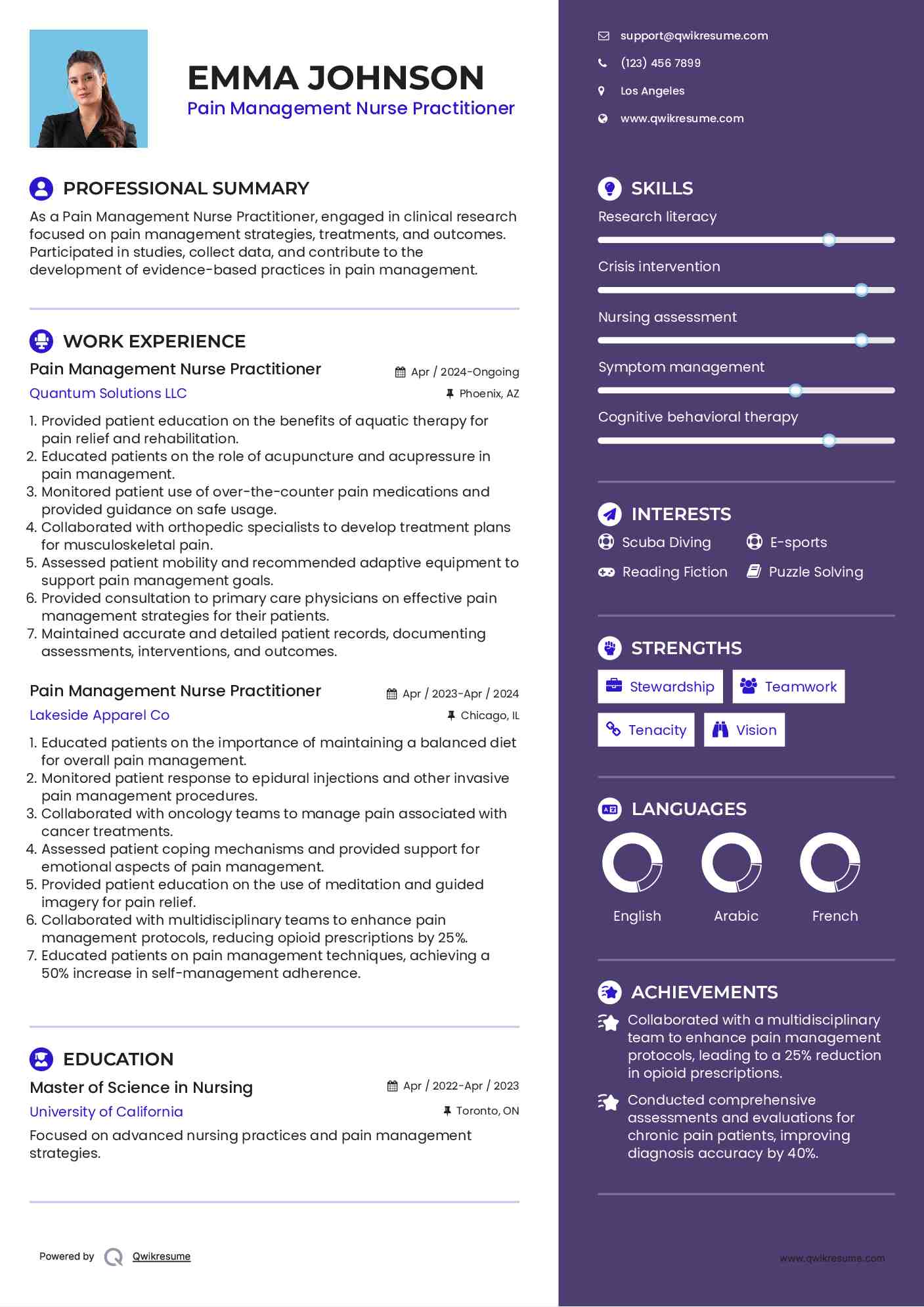 Pain Management Nurse Practitioner Resume Template