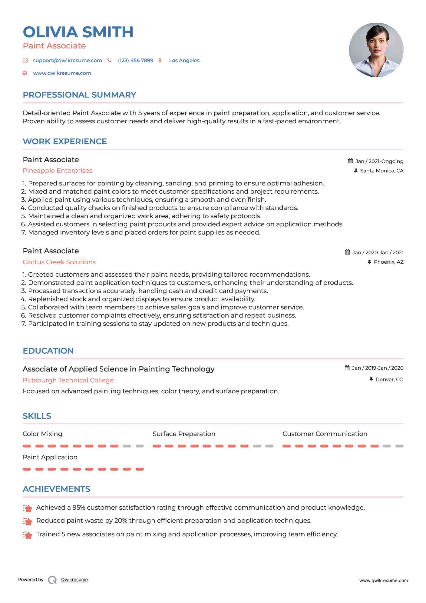 Paint Associate Resume Sample