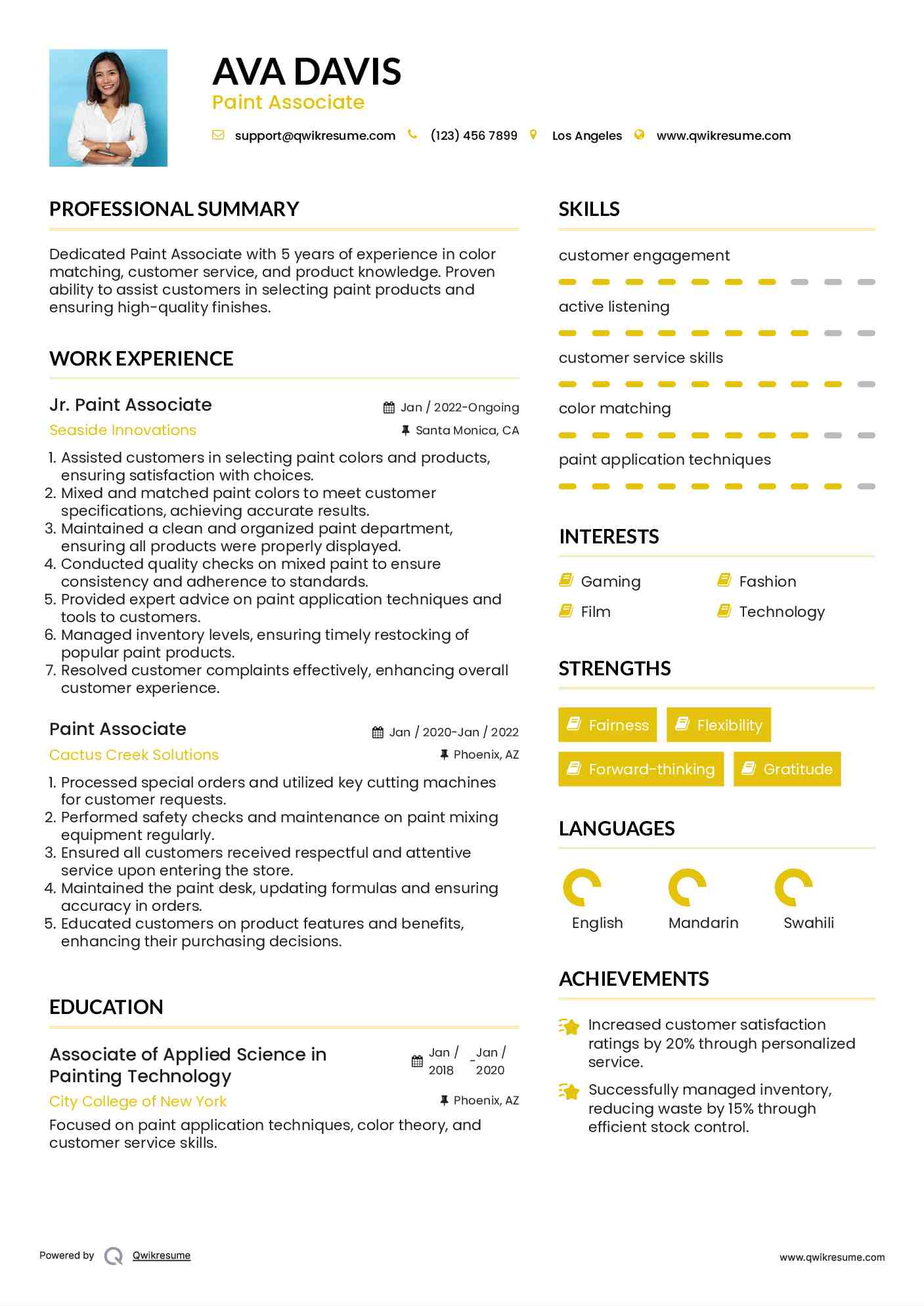 Jr. Paint Associate Resume Format