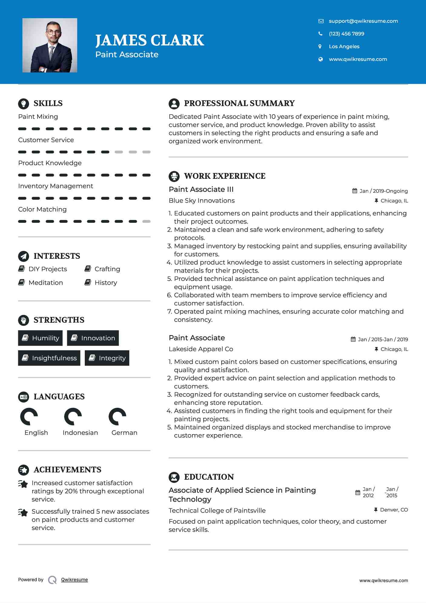 Paint Associate III Resume Sample