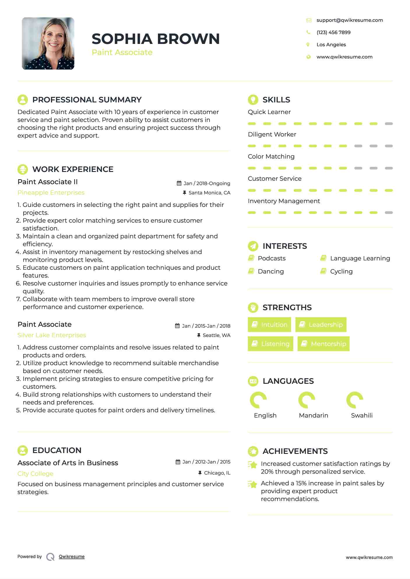 Paint Associate II Resume Model