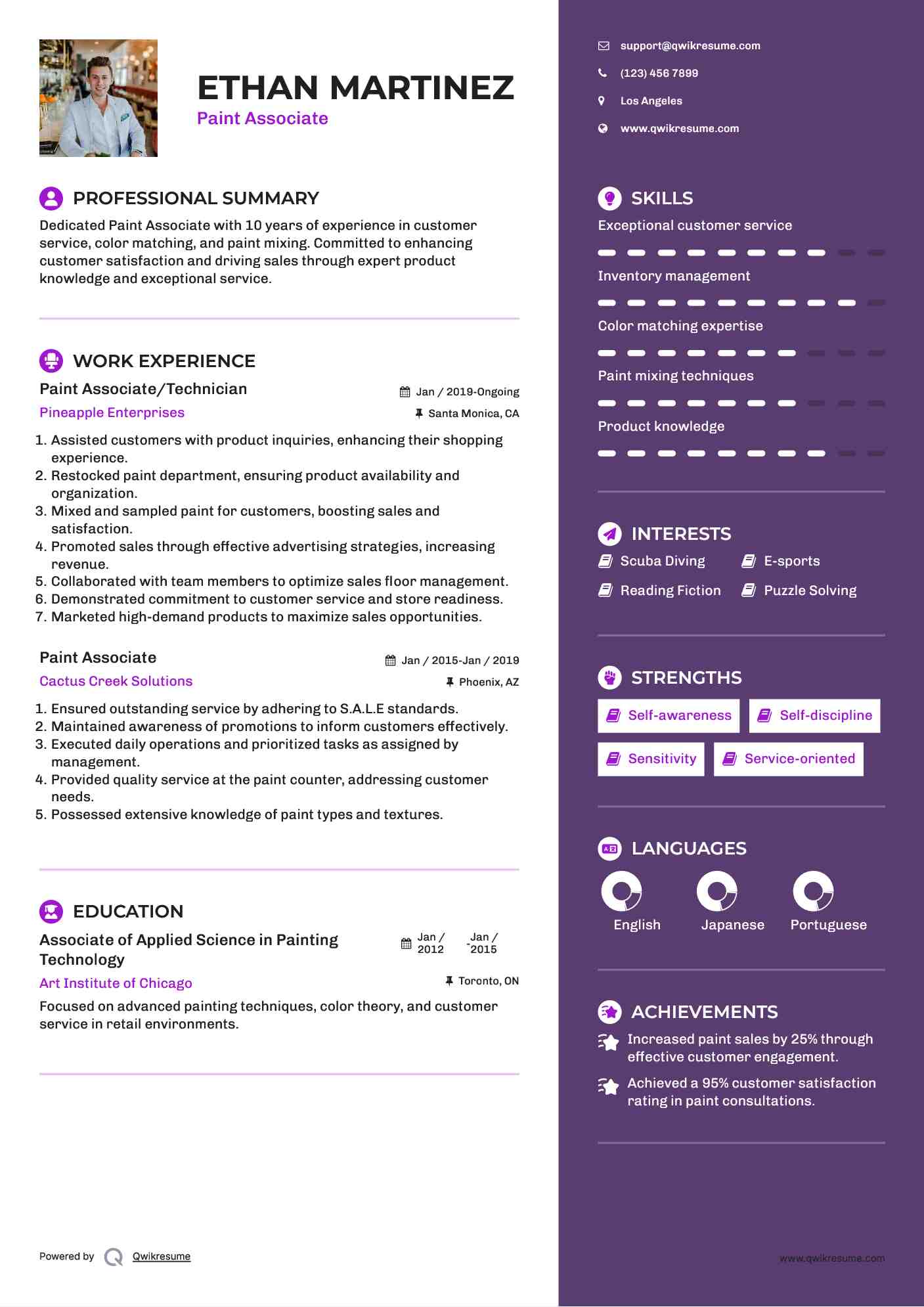 Paint Associate/Technician Resume Sample