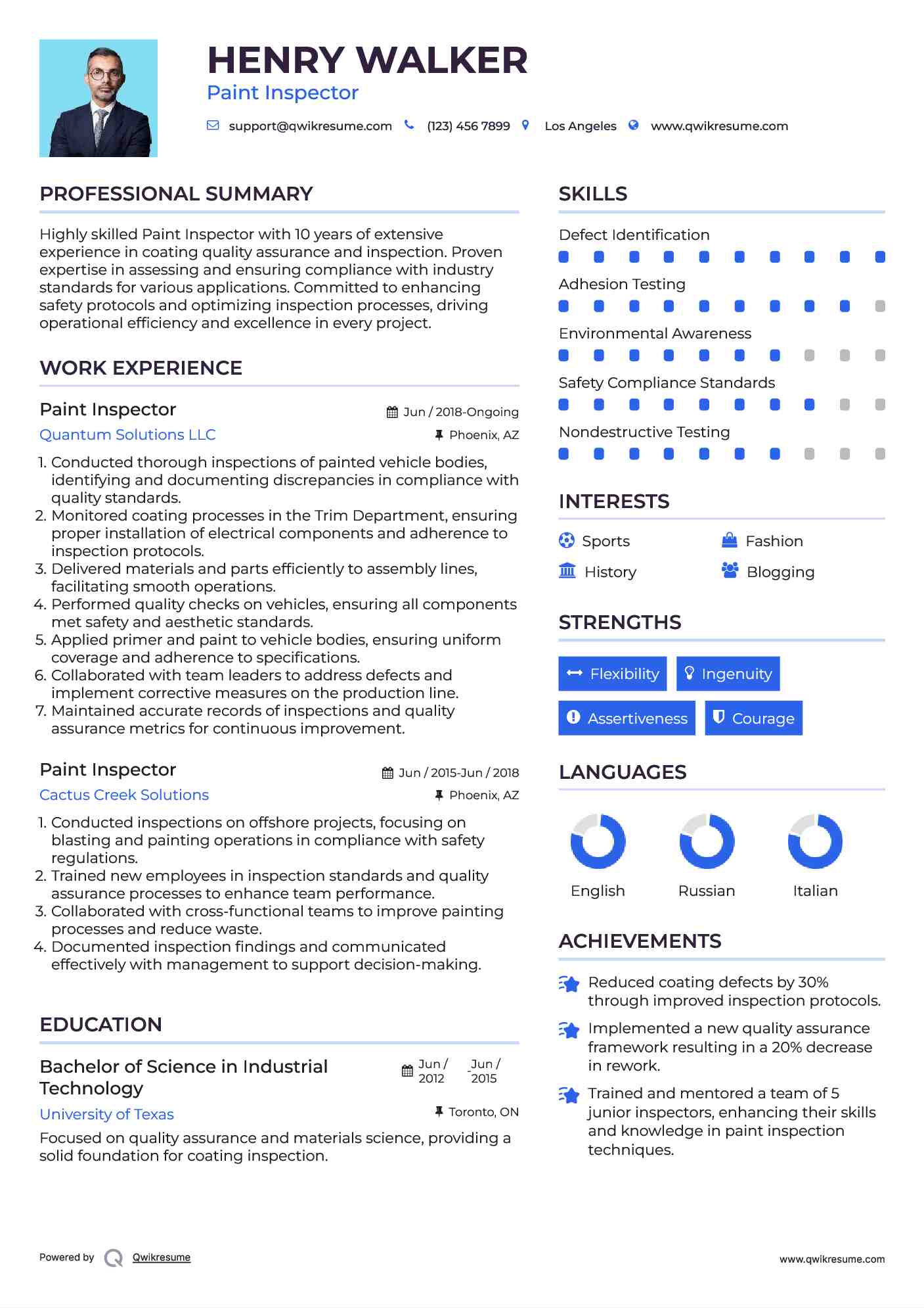 Paint Inspector Resume Template