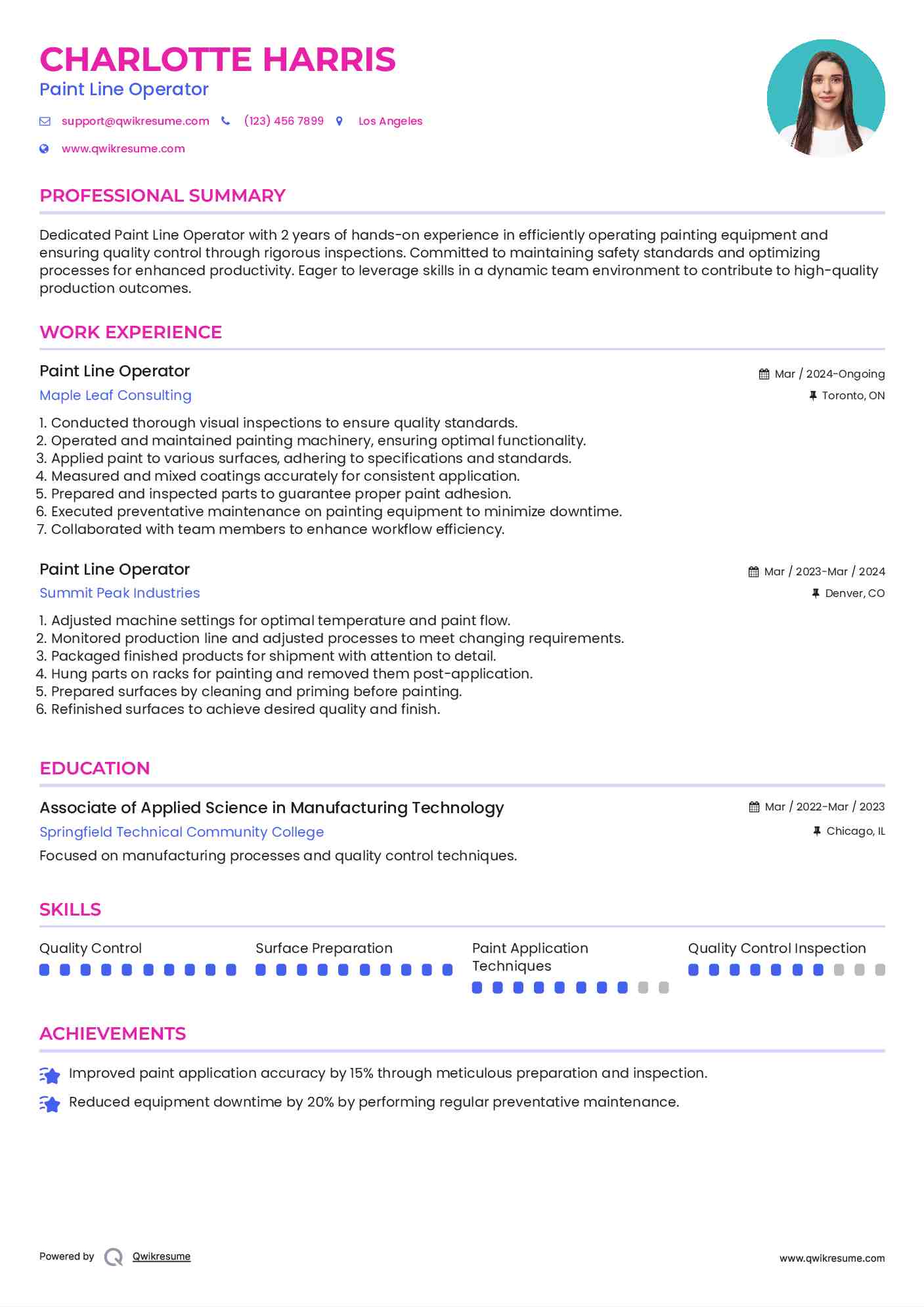 Paint Line Operator Resume Samples QwikResume