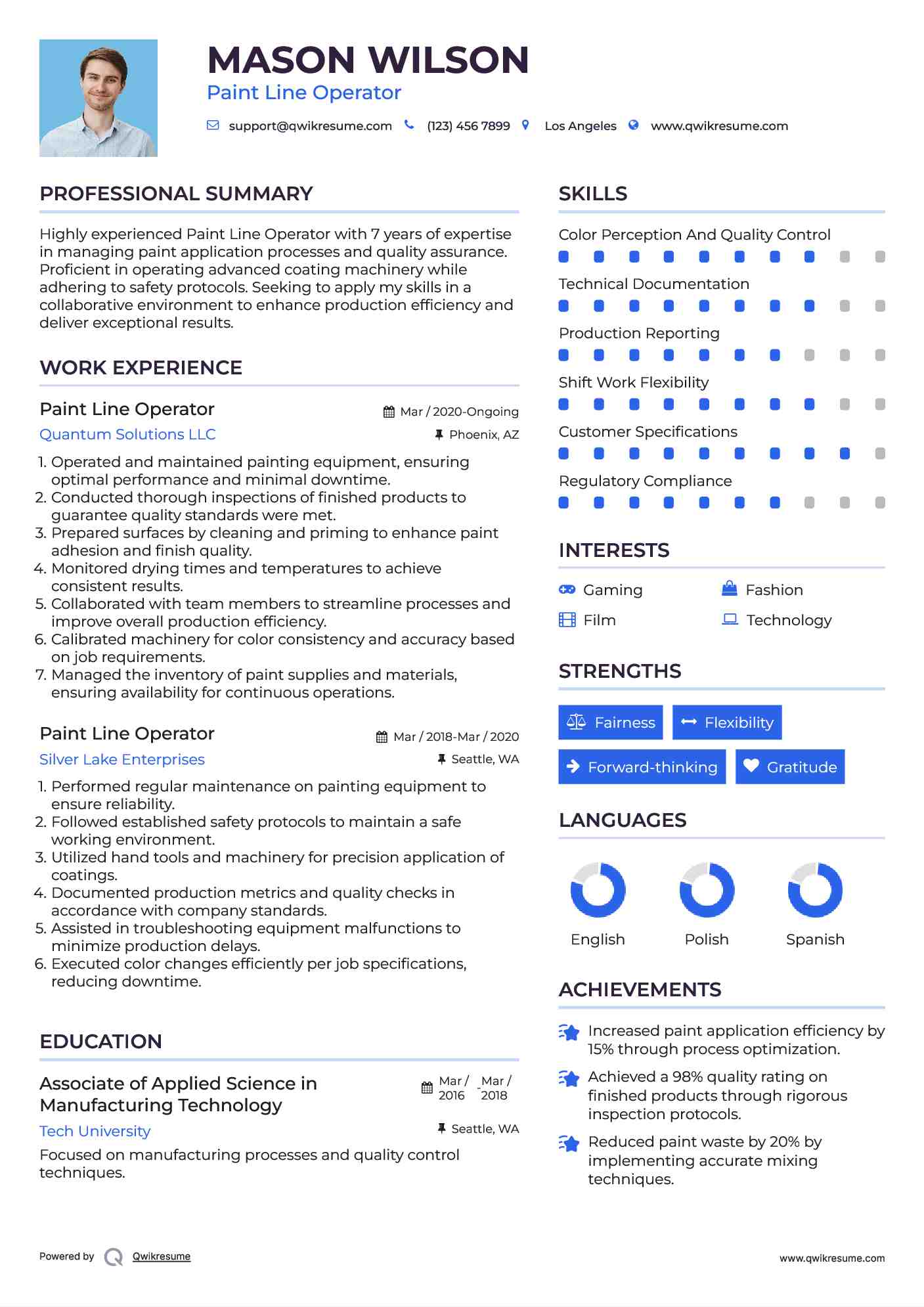 Paint Line Operator Resume Samples QwikResume
