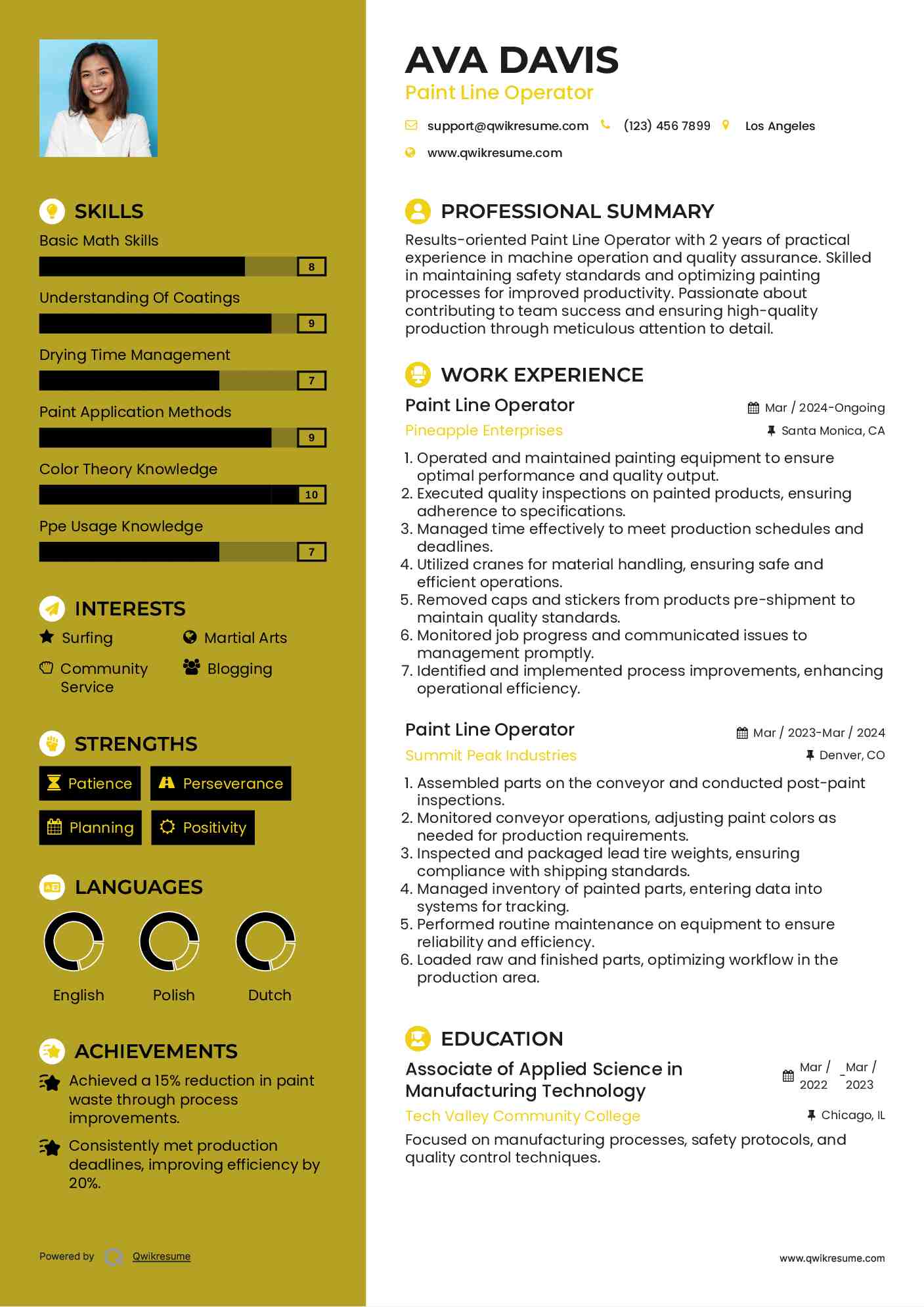 Paint Line Operator Resume Samples QwikResume