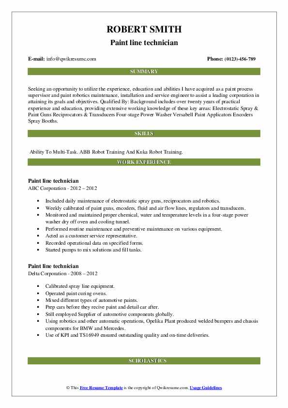 Paint line technician Resume Samples QwikResume