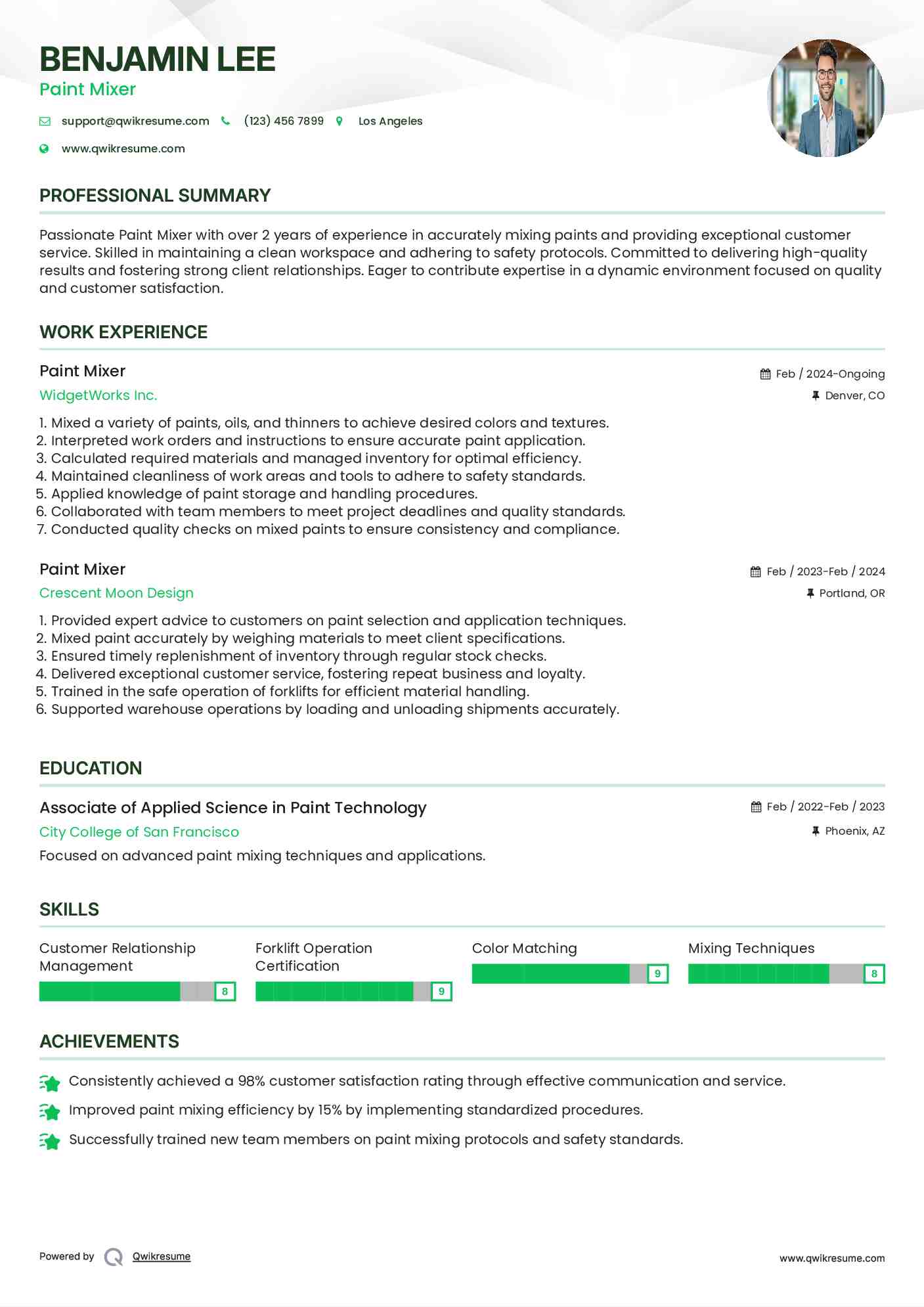 Paint Mixer Resume Model