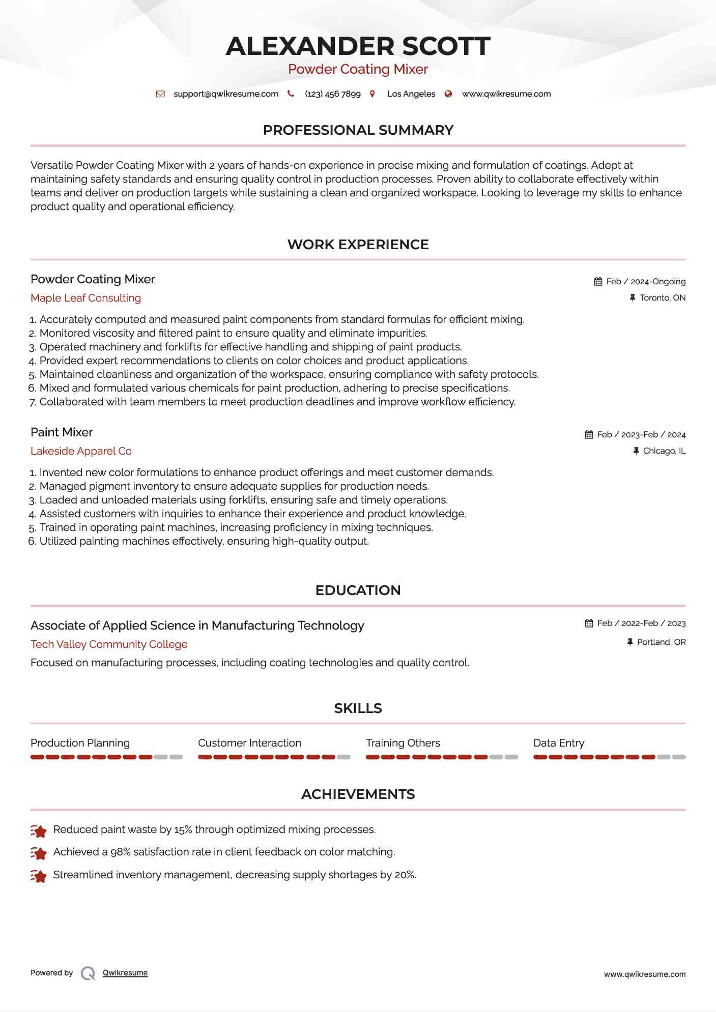 Paint Mixer Resume Samples QwikResume