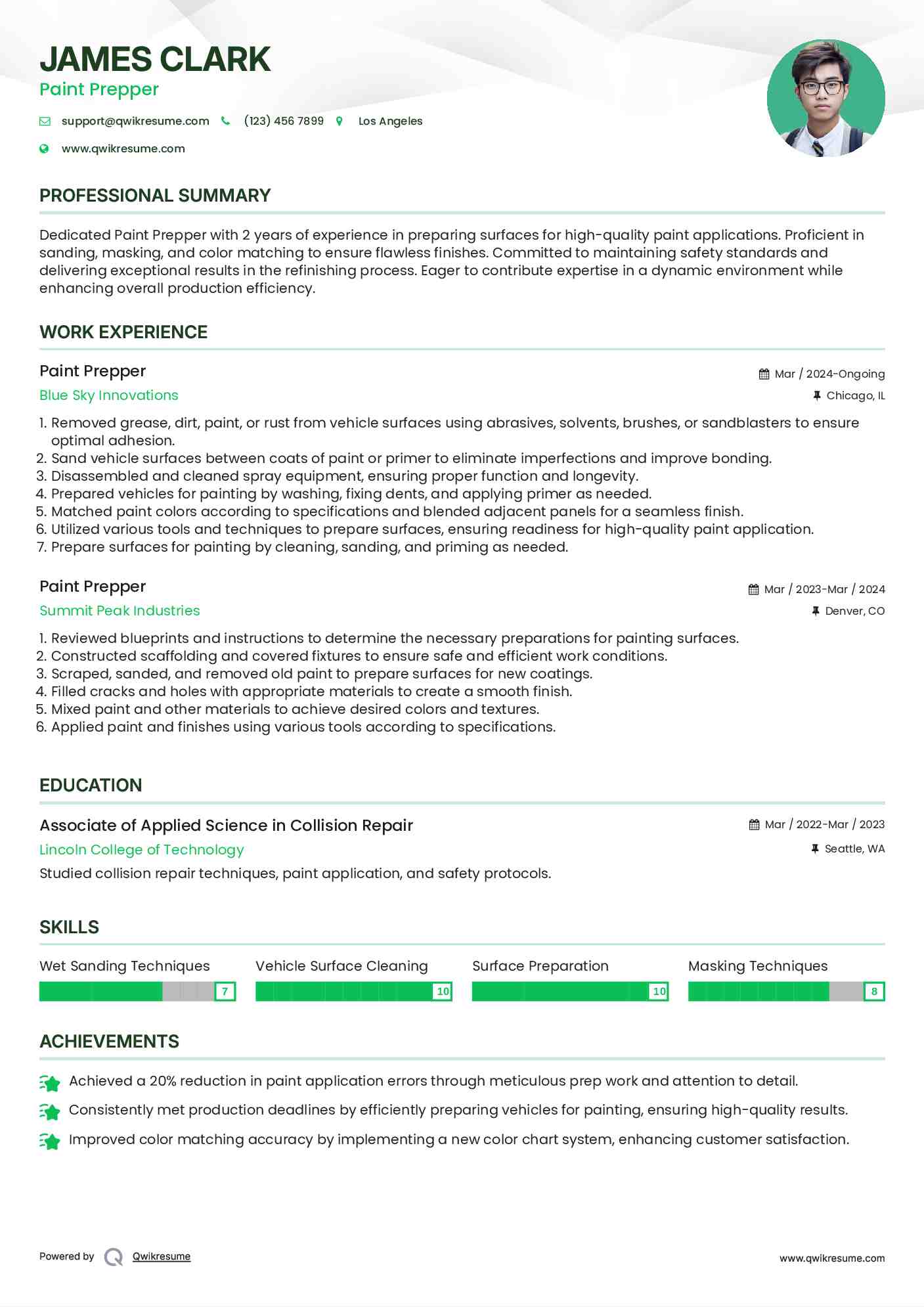 Paint Prepper Resume Model