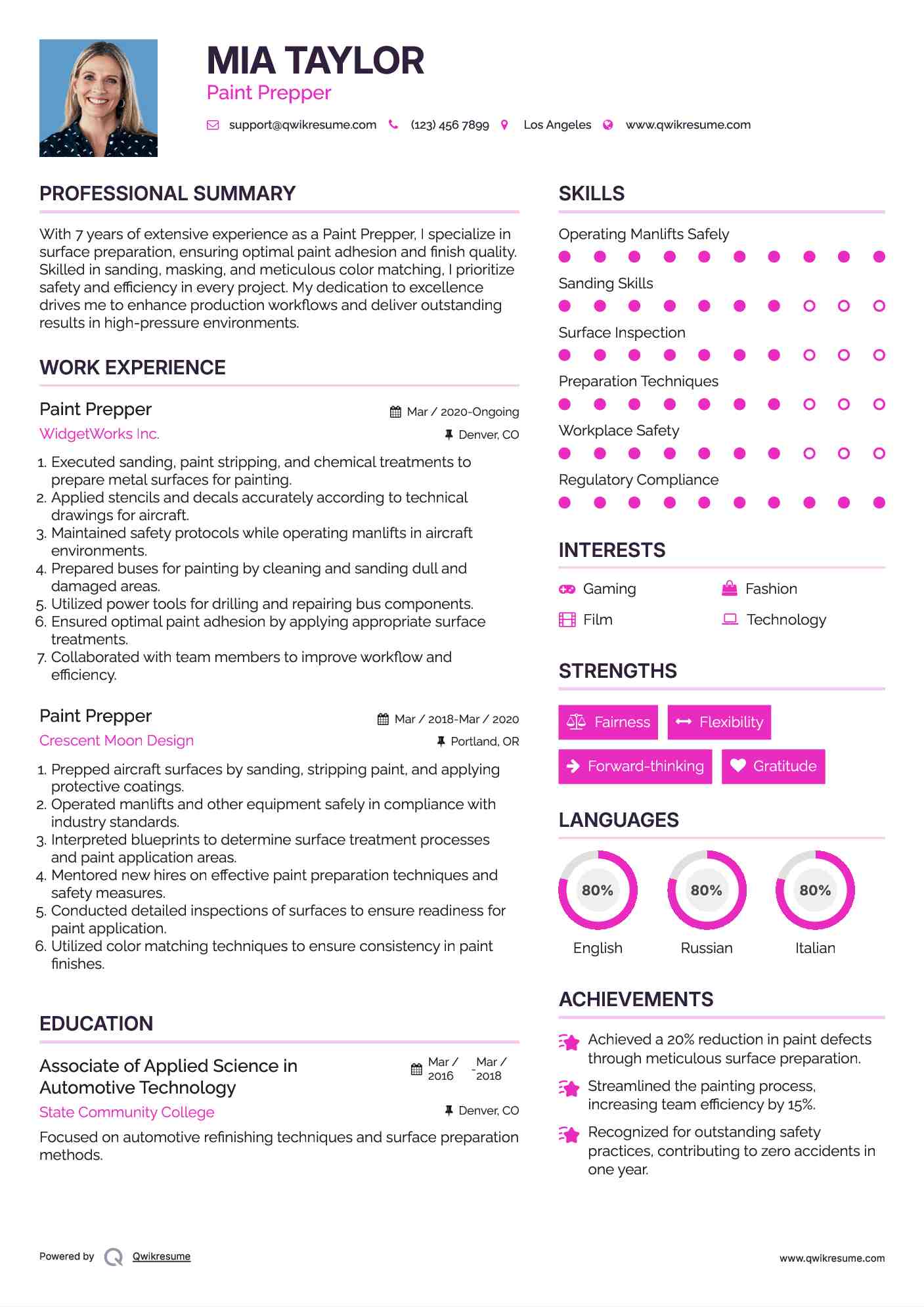 Paint Prepper Resume Samples QwikResume
