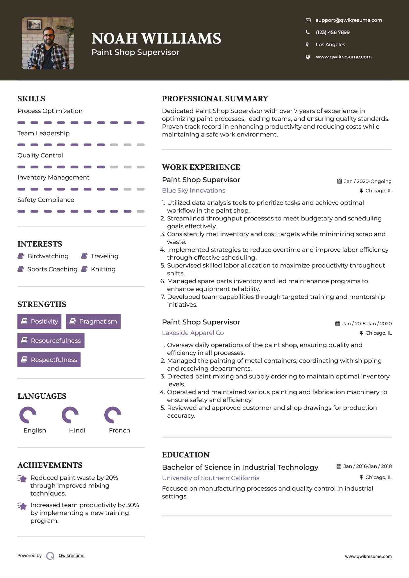 Paint Shop Supervisor Resume Samples QwikResume