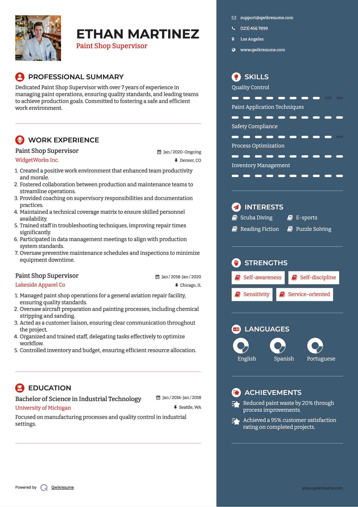 Paint Shop Supervisor Resume Samples QwikResume