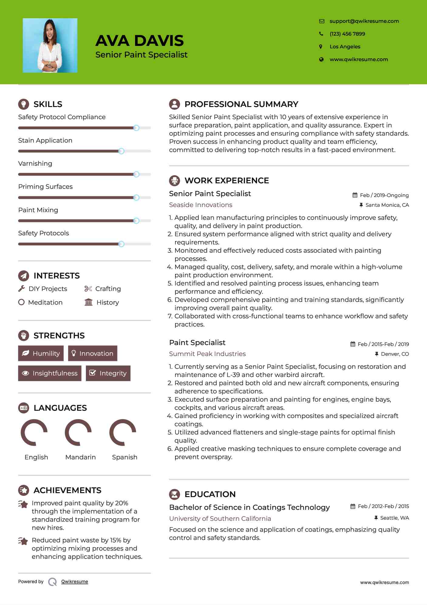 Senior Paint Specialist Resume Format