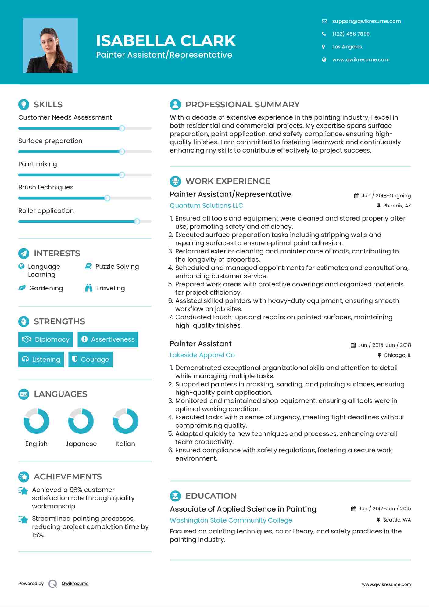 Painter Assistant Resume Samples QwikResume