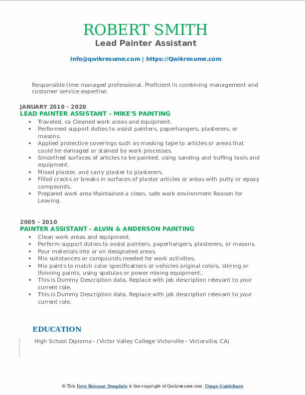 Painter Assistant Resume Samples QwikResume