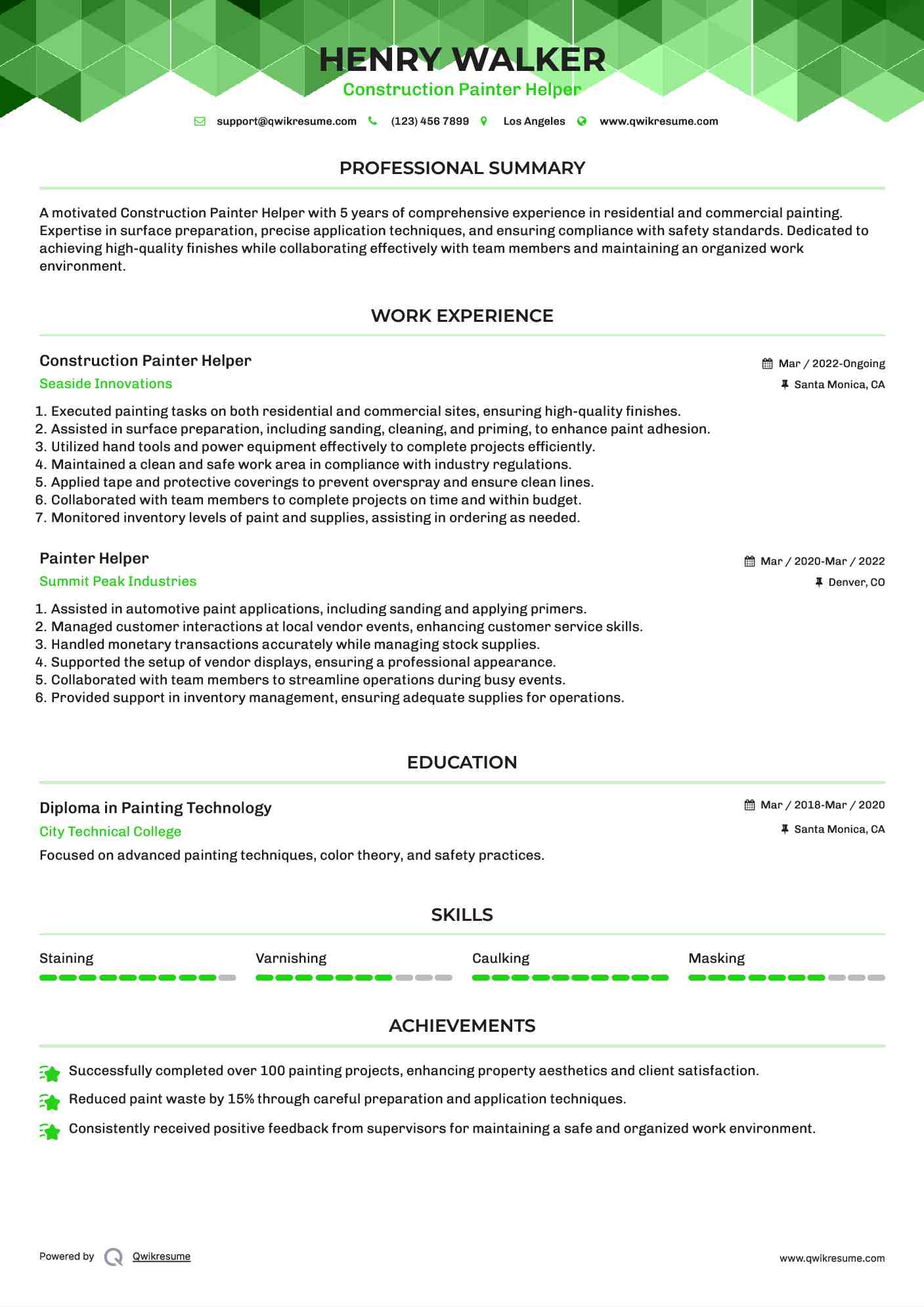 Painter Helper Resume Samples QwikResume