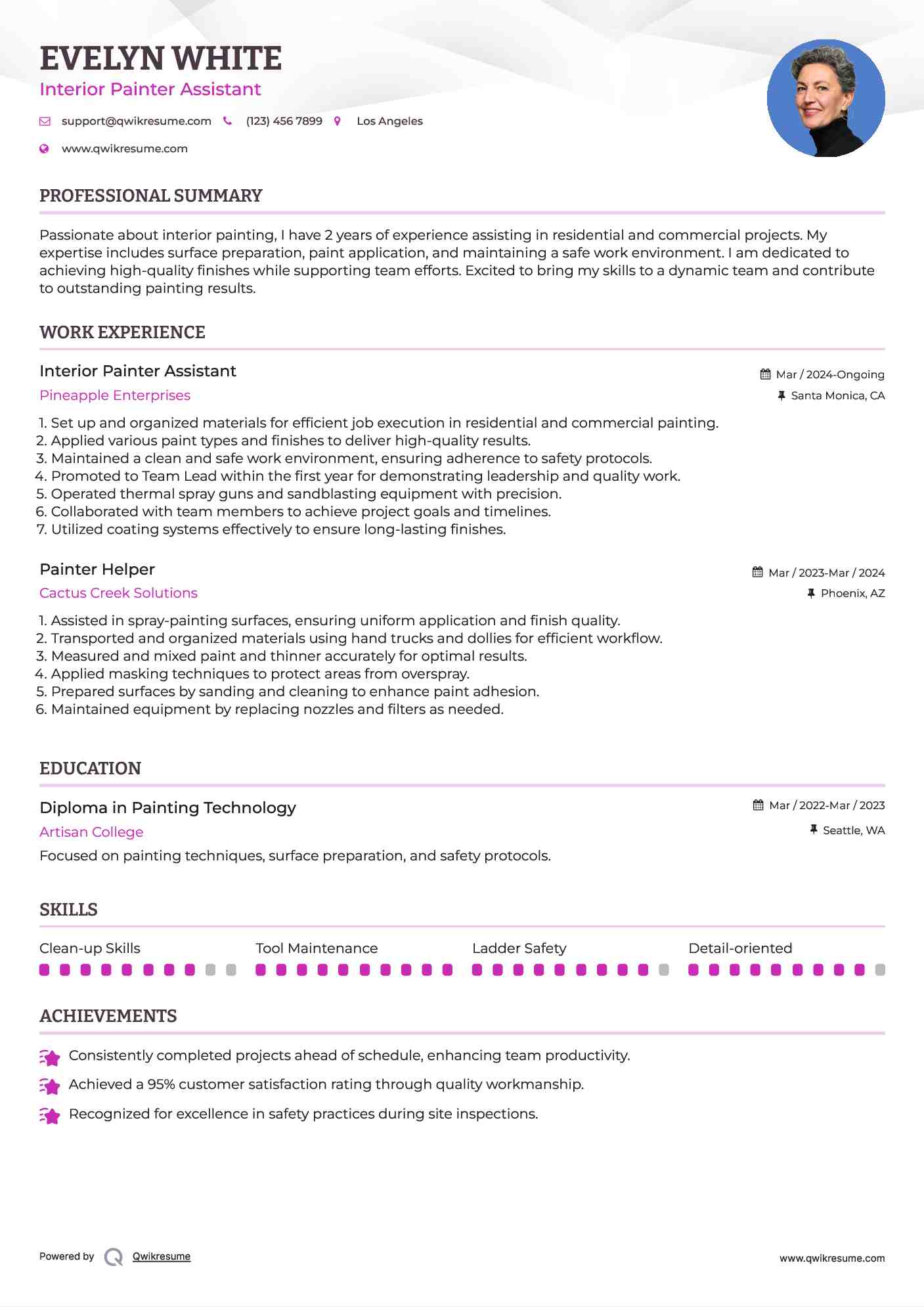 Painter Helper Resume Samples QwikResume