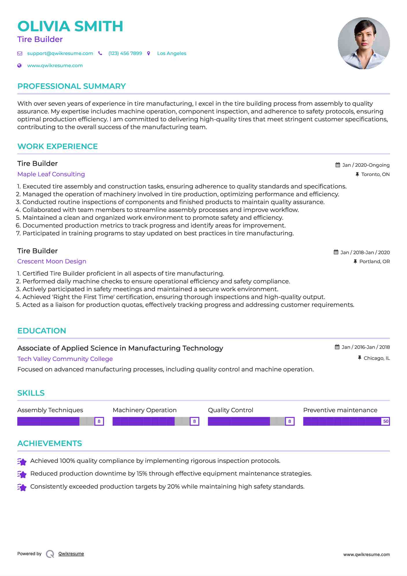 Tire Builder Resume Model
