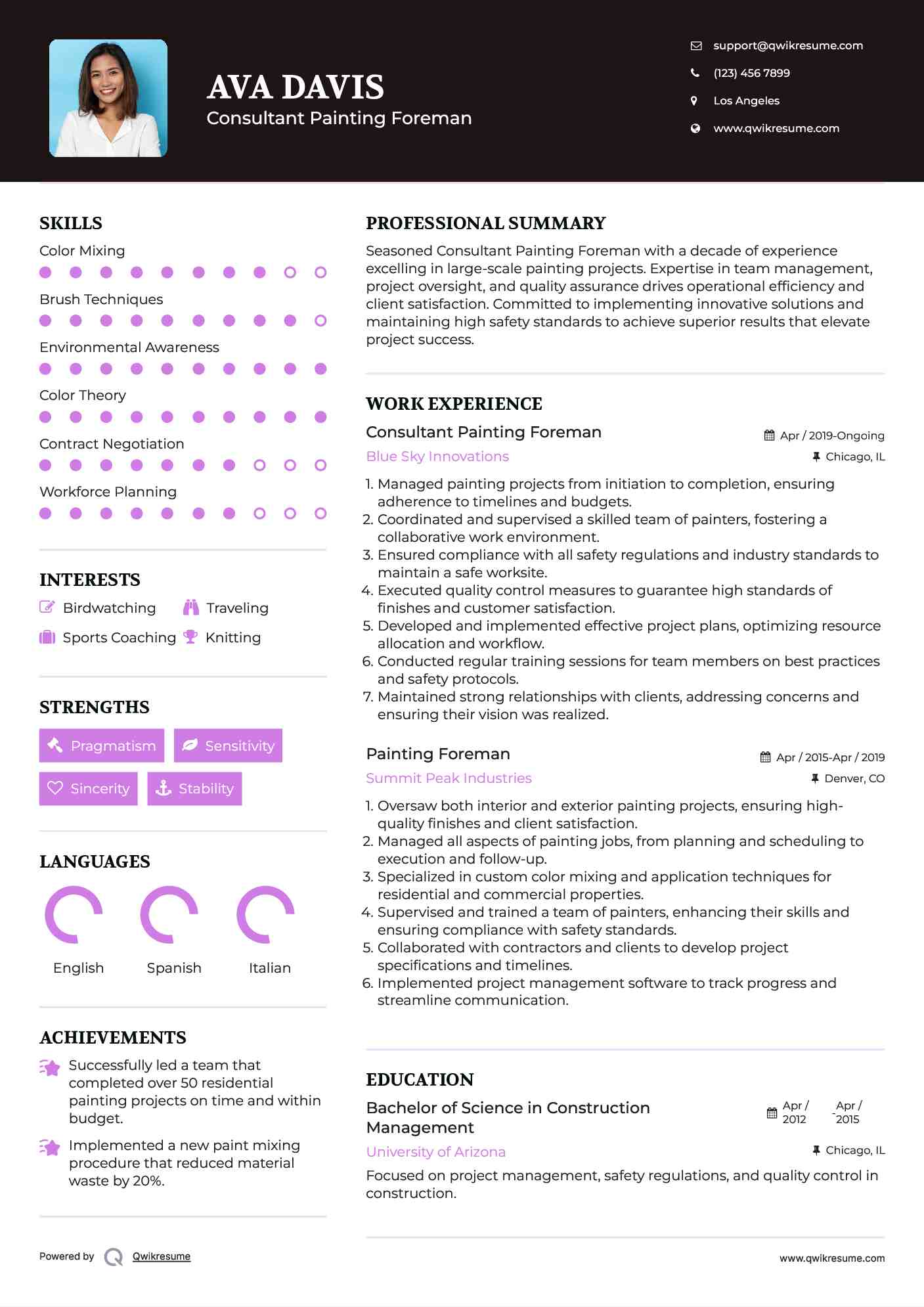 Consultant Painting Foreman Resume Sample