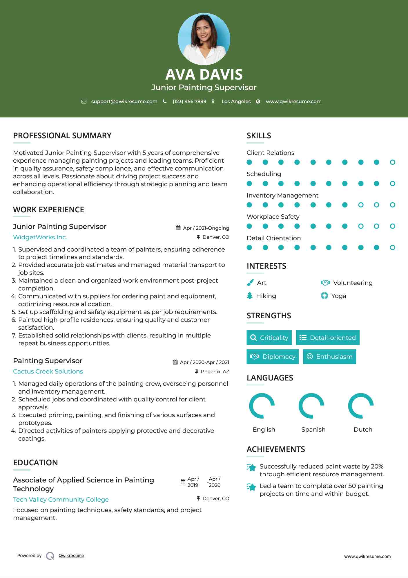 Painting Supervisor Resume Samples QwikResume