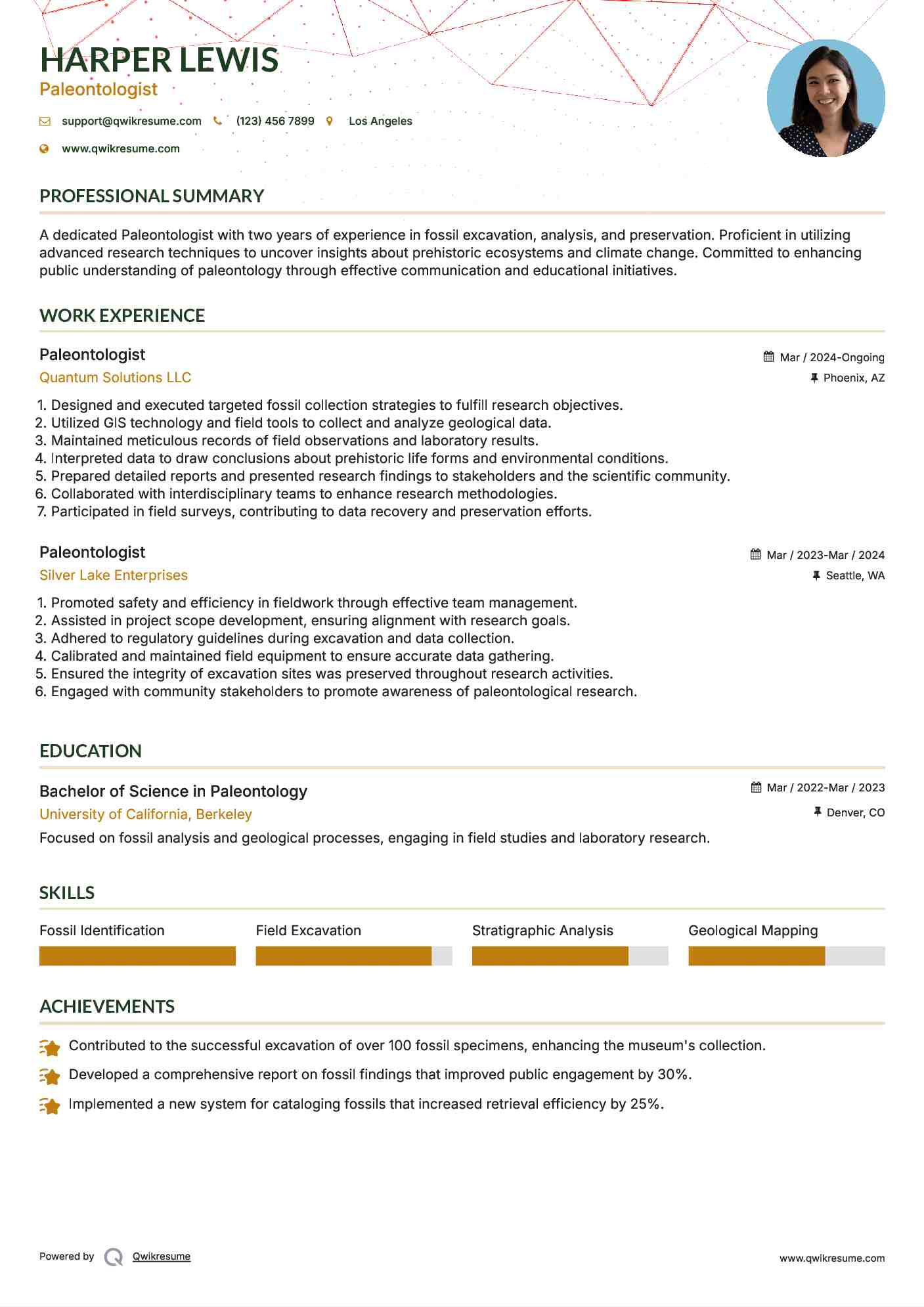 Paleontologist Resume Model
