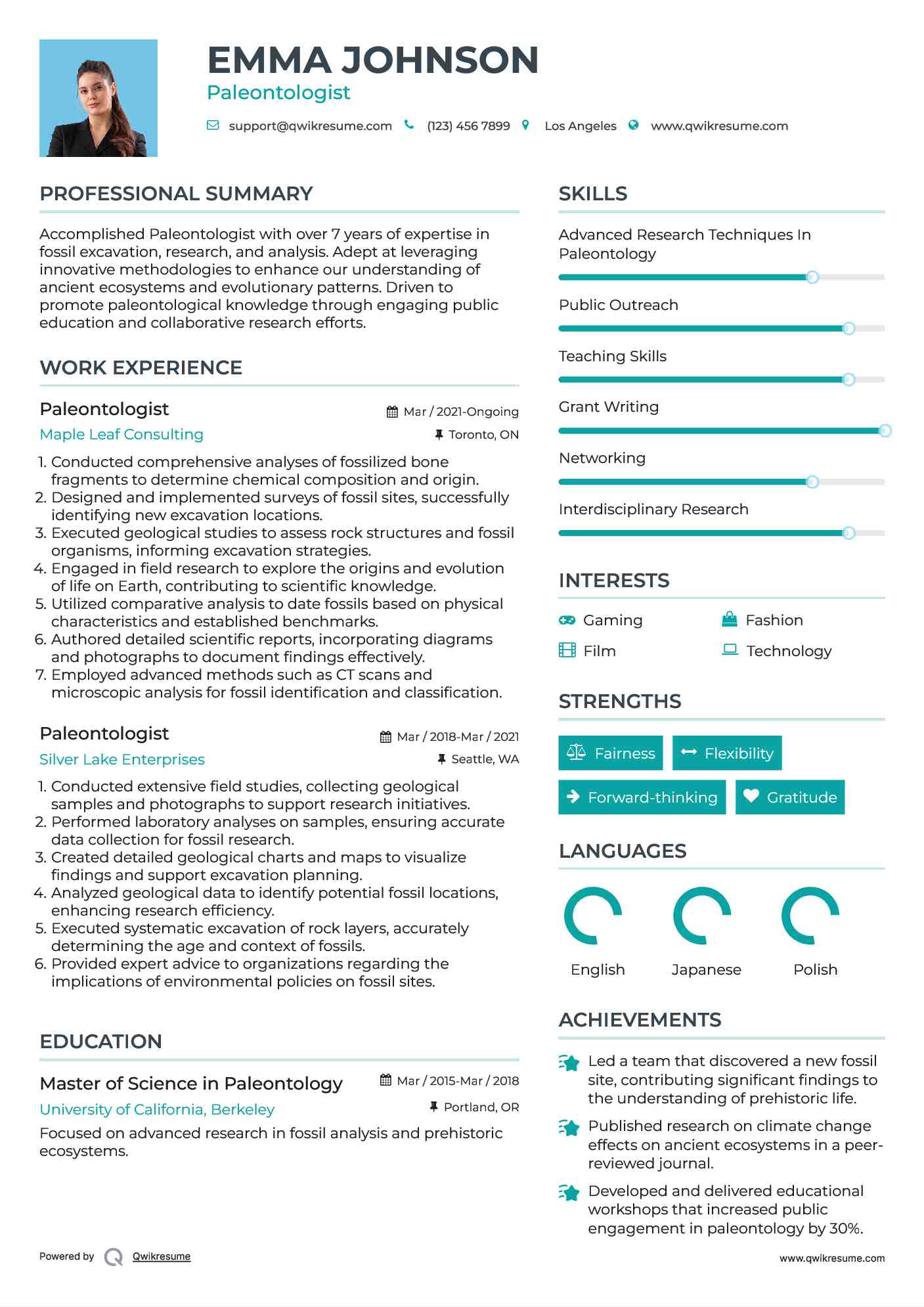 Paleontologist Resume Model