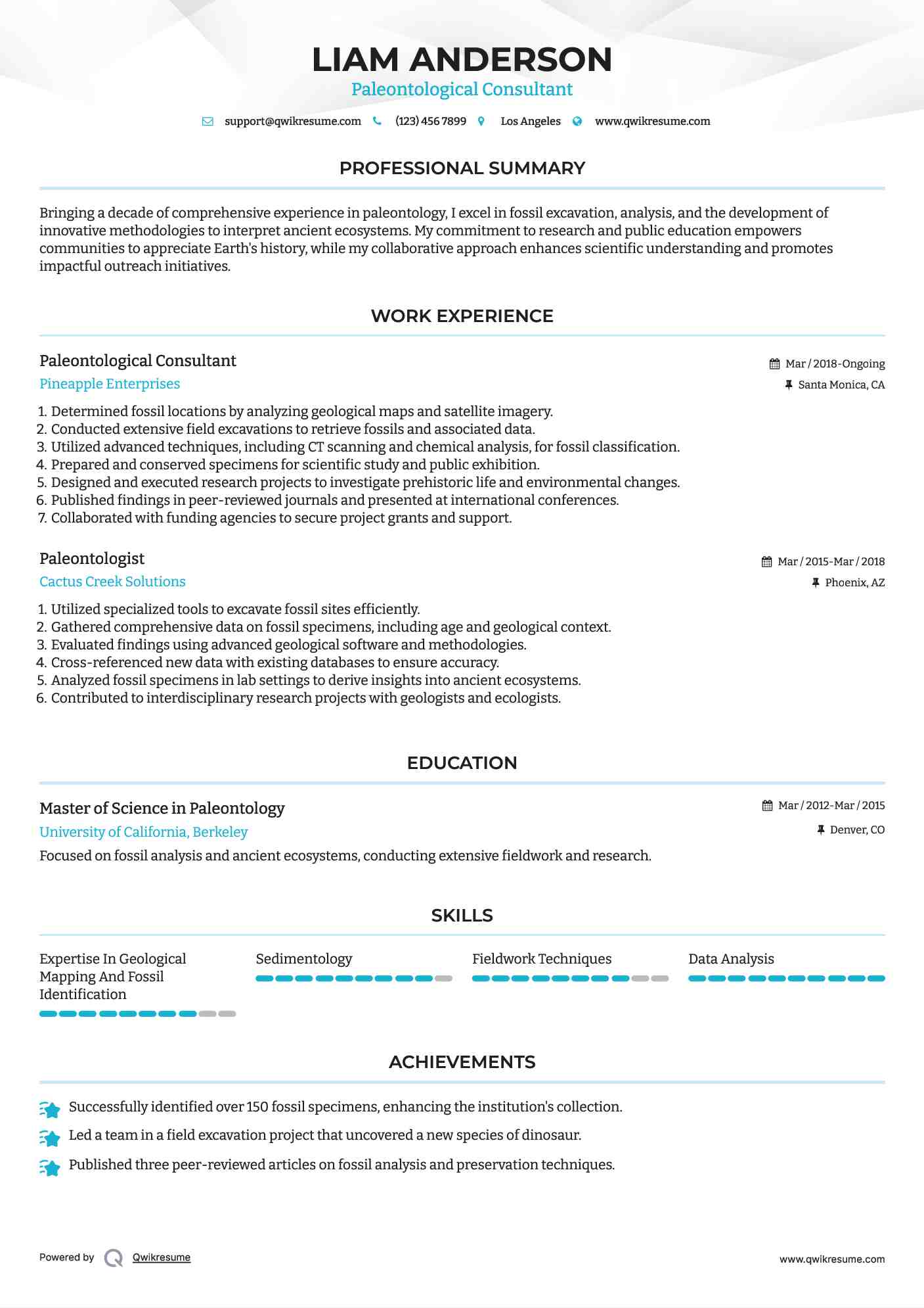 Paleontological Consultant Resume Format