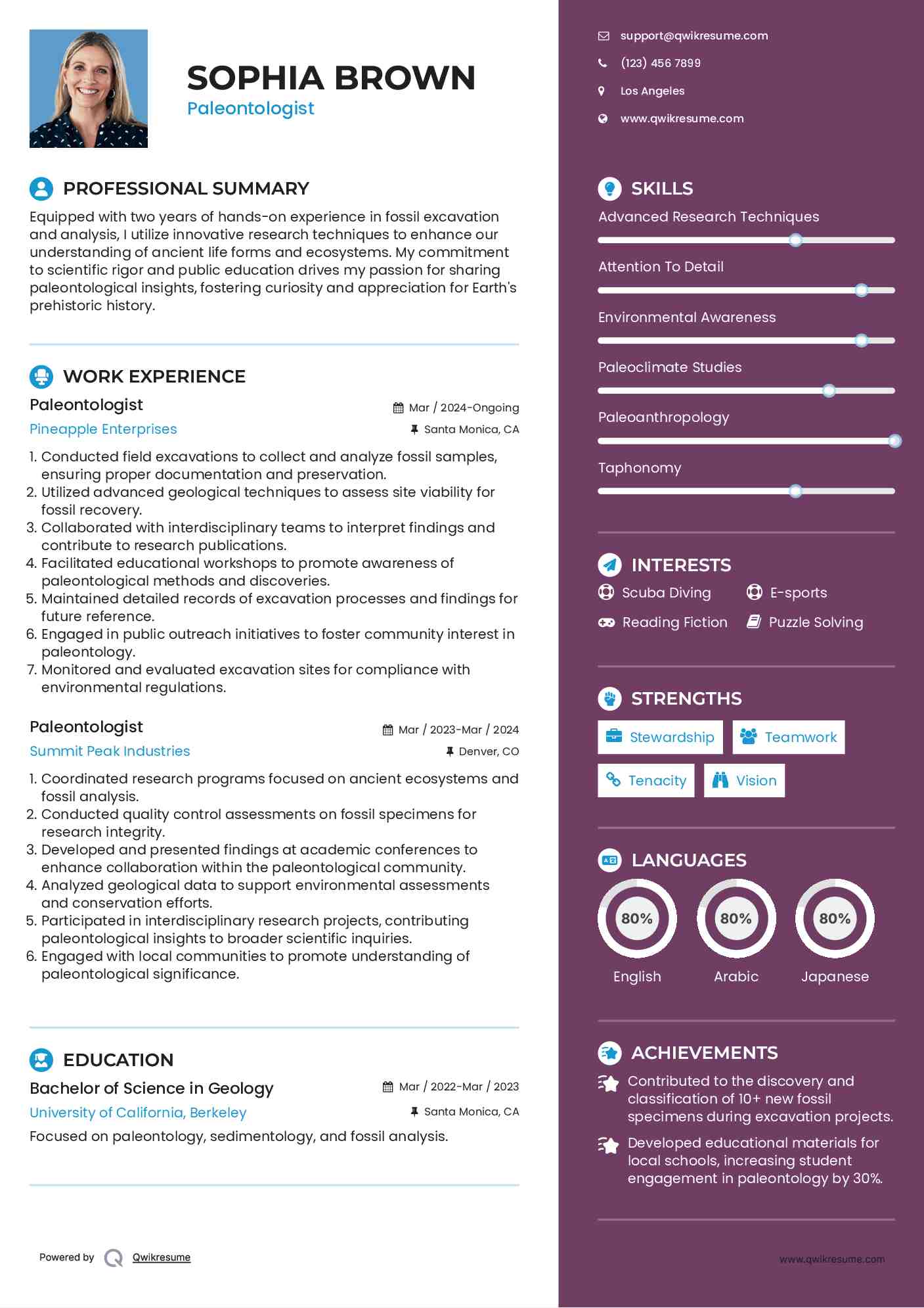 Paleontologist Resume Model