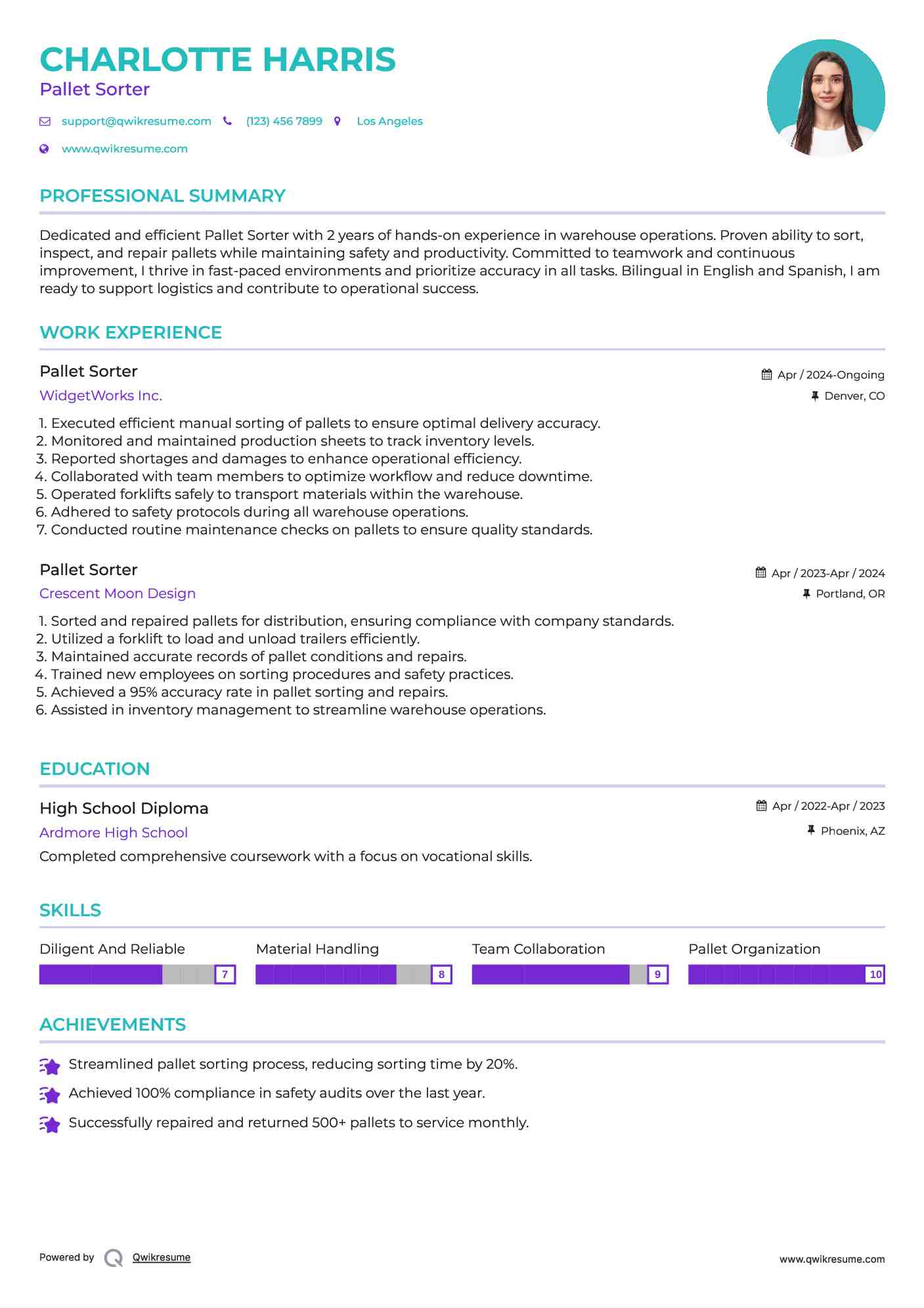 Pallet Sorter Resume Template
