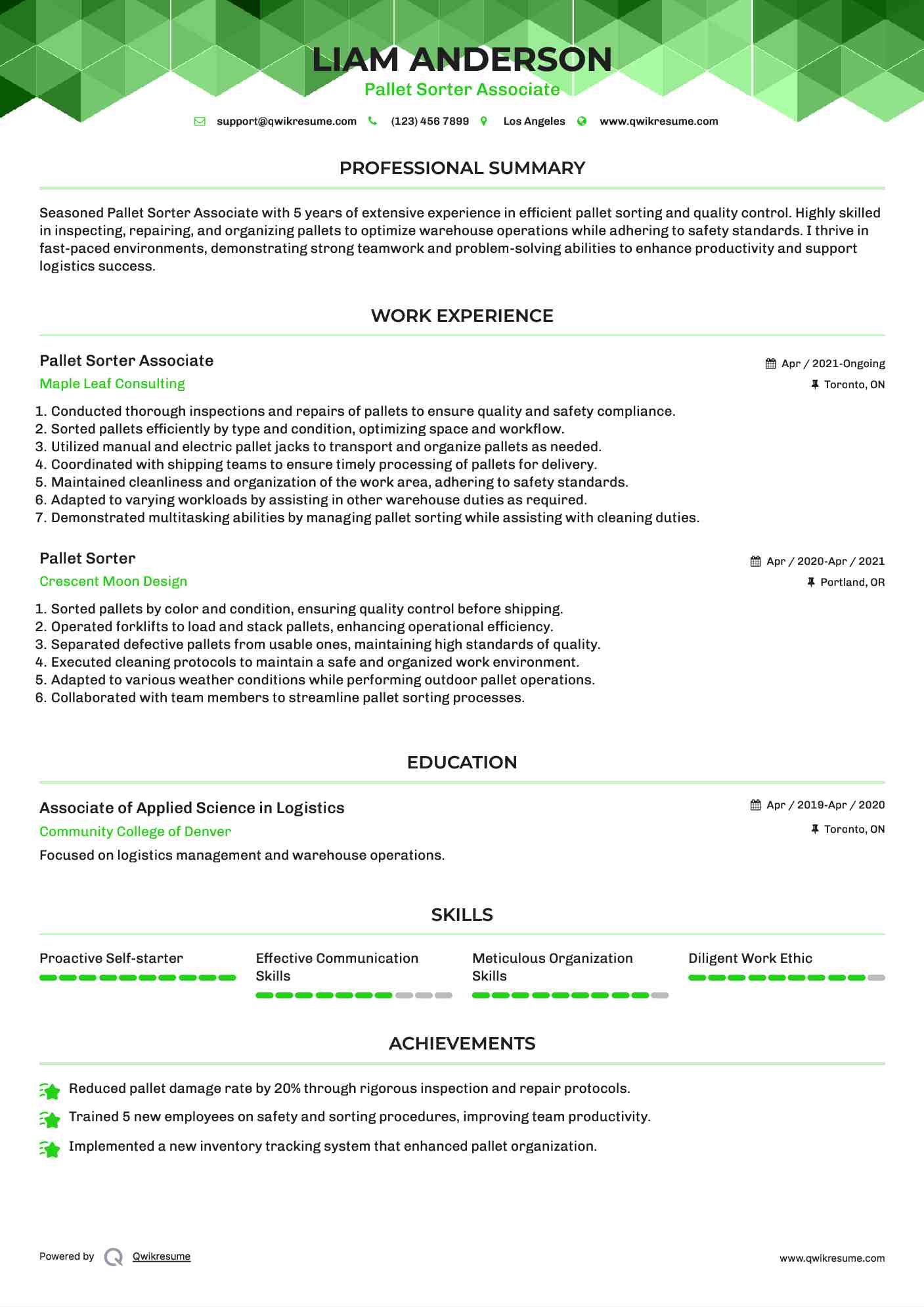Pallet Sorter Associate Resume Template
